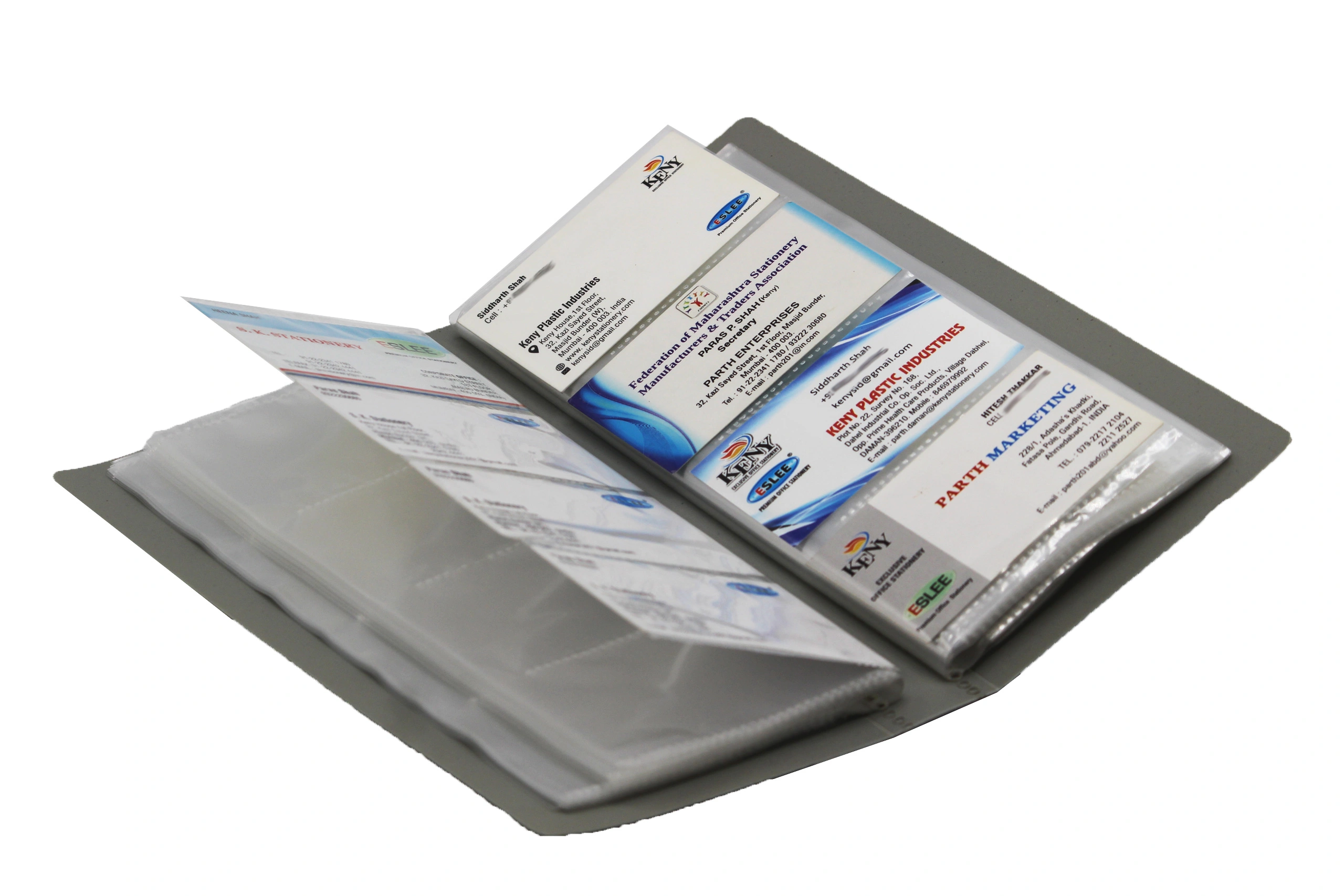 Keny Stationery Multipurpose Visiting Card Organizer Case | Large Capacity: 240 Cards | Eco-Friendly Made from Recycled Plastic | Transparent Slots Holder | Ideal for Business &amp; Membership Cards | Slim &amp; Portable Book | (754/240)-GREY-240 Cards-2