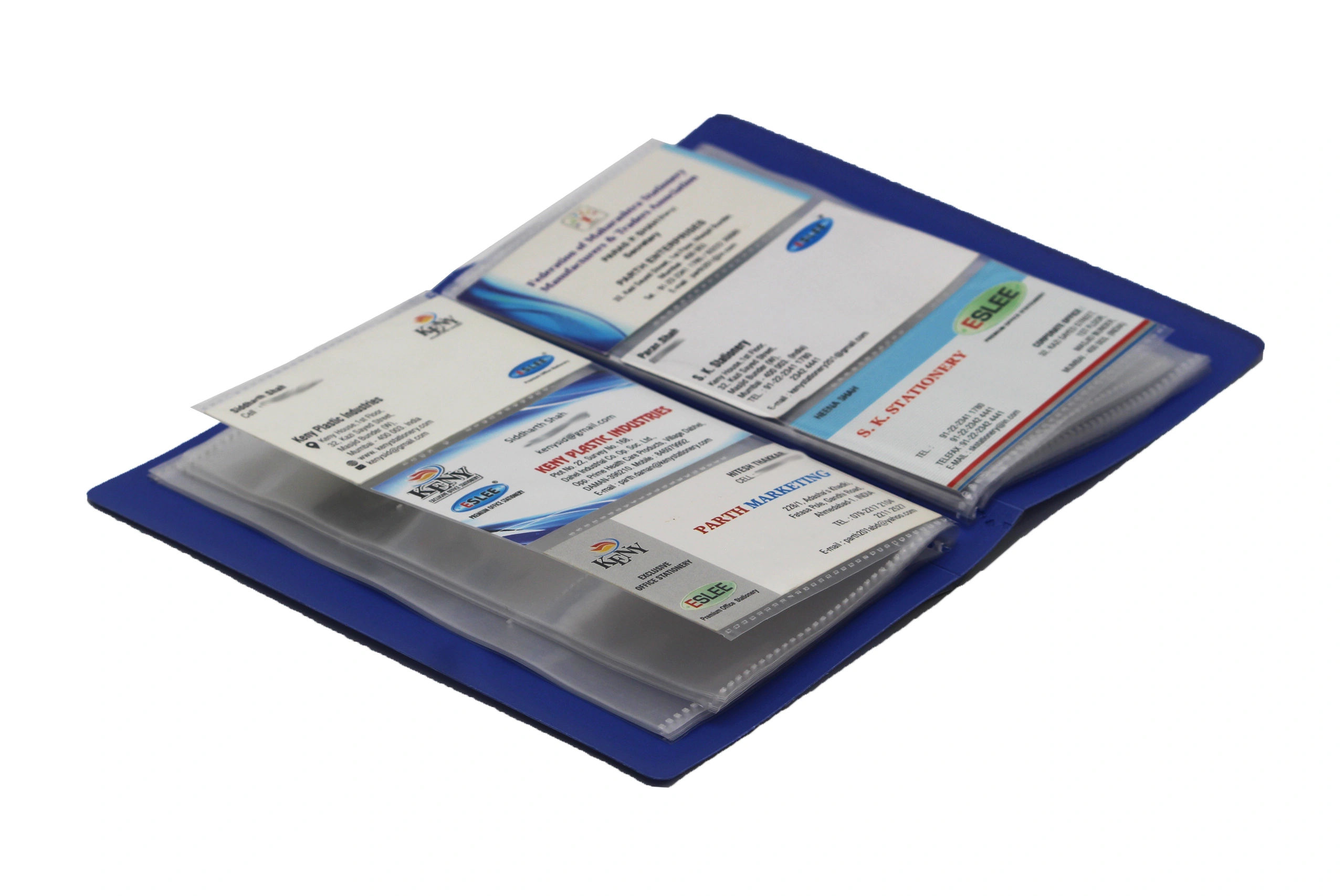 Keny Stationery Multipurpose Visiting Card Organizer Case | Large Capacity: 120 Cards | Eco-Friendly Made from Recycled Plastic | Transparent Slots Holder | Ideal for Business &amp; Membership Cards | Slim &amp; Portable Book | (751/120)-BLUE-120 Cards-3