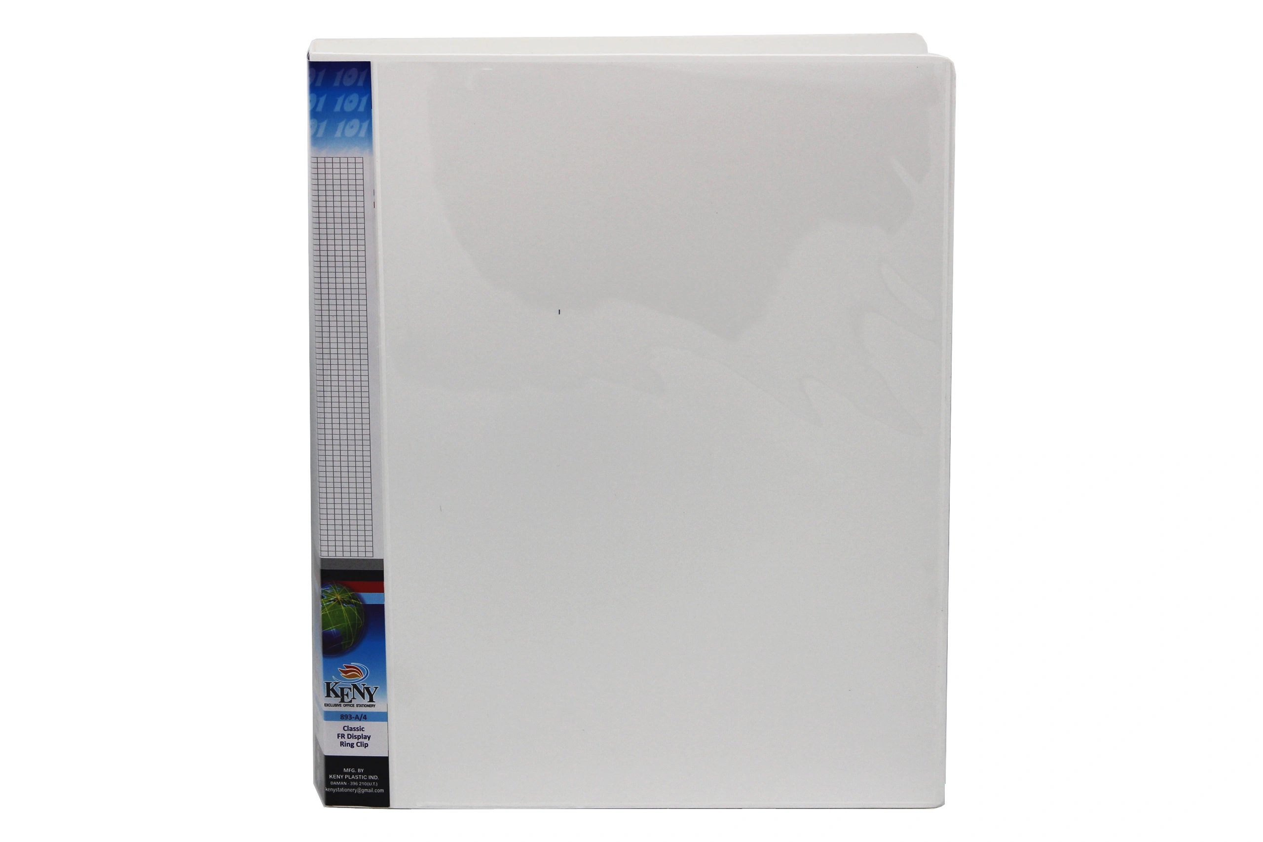 Keny Ring Binder | Front View Pocket File | Best for A4 Size Paper | 4D Shaped 25mm Rings | D Ring Clip | (893A-4D)-WHITE-A4-4D Shaped With 25mm Rings-1