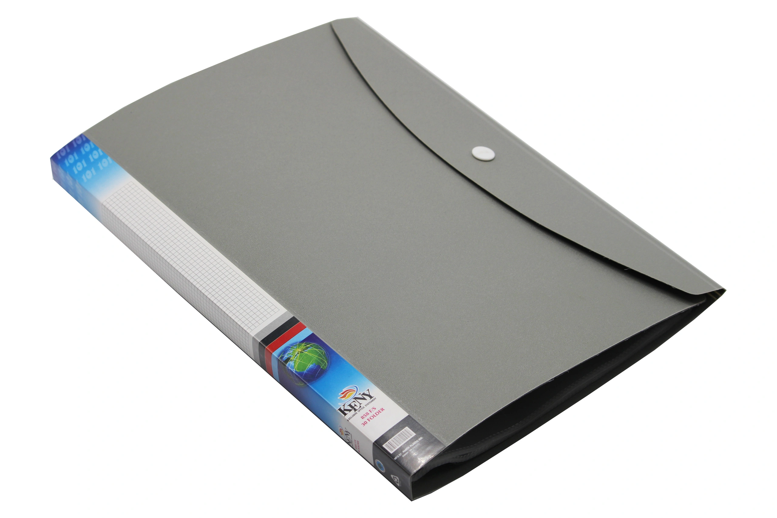 Keny Display File | Clear Leaves | Best for FC/ FS / Foolscap / Legal Size | 30 Folders | Plastic Clip | Button Flap | (858F/30F)-858F30FGREY