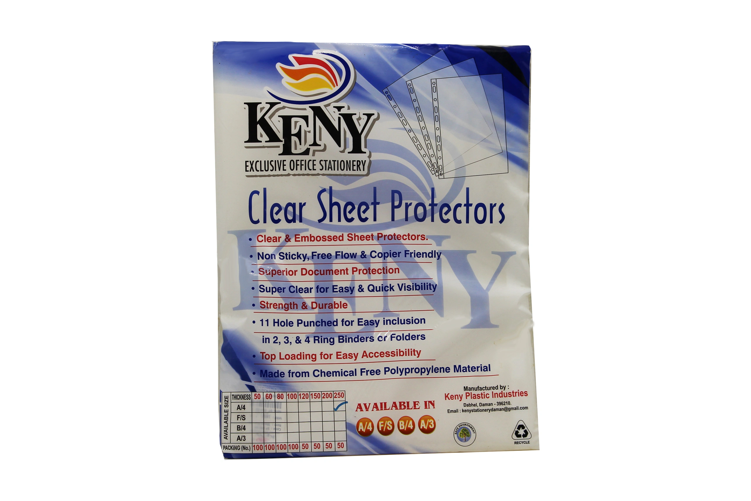 Keny Sheet Protector | Clear Leafs 150 Microns | Best For A3 Size Paper | 11 Punched Holes |  Pack of 50 (810 SPA3 150)-Transparent-2