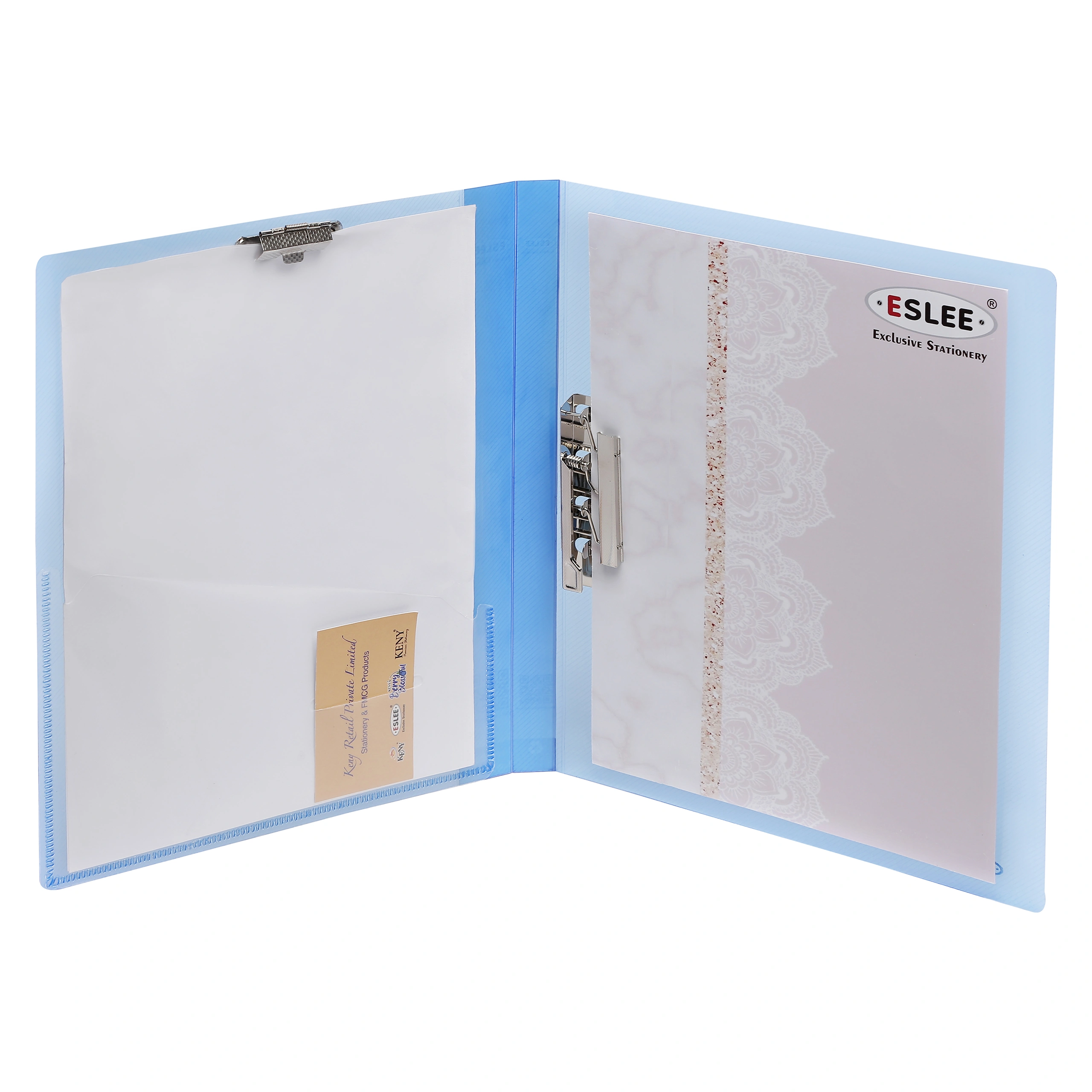 Eslee Clear Big Punchless Clip File | Timex Clip File | Best for FC Size Paper | File for Documents, Projects and Certificates | (EC22FC)-BLUE-FC-3