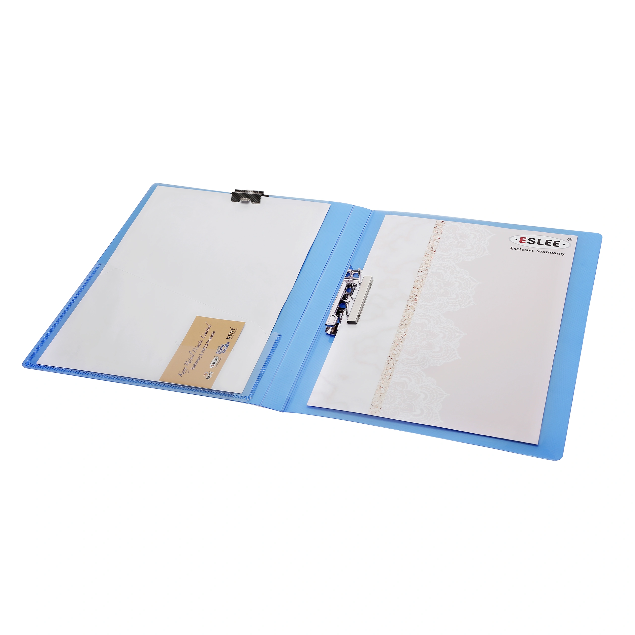 Eslee Clear Big Punchless Clip File | Timex Clip File | Best for FC Size Paper | File for Documents, Projects and Certificates | (EC22FC)-BLUE-FC-4