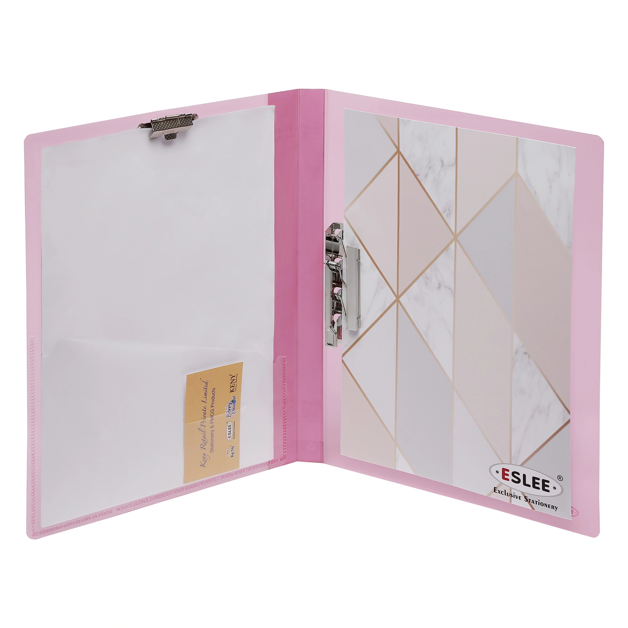 Eslee Clear Big Punchless Clip File | Timex Clip File | Best for FC Size Paper | File for Documents, Projects and Certificates | (EC22FC)-PINK-FC-3