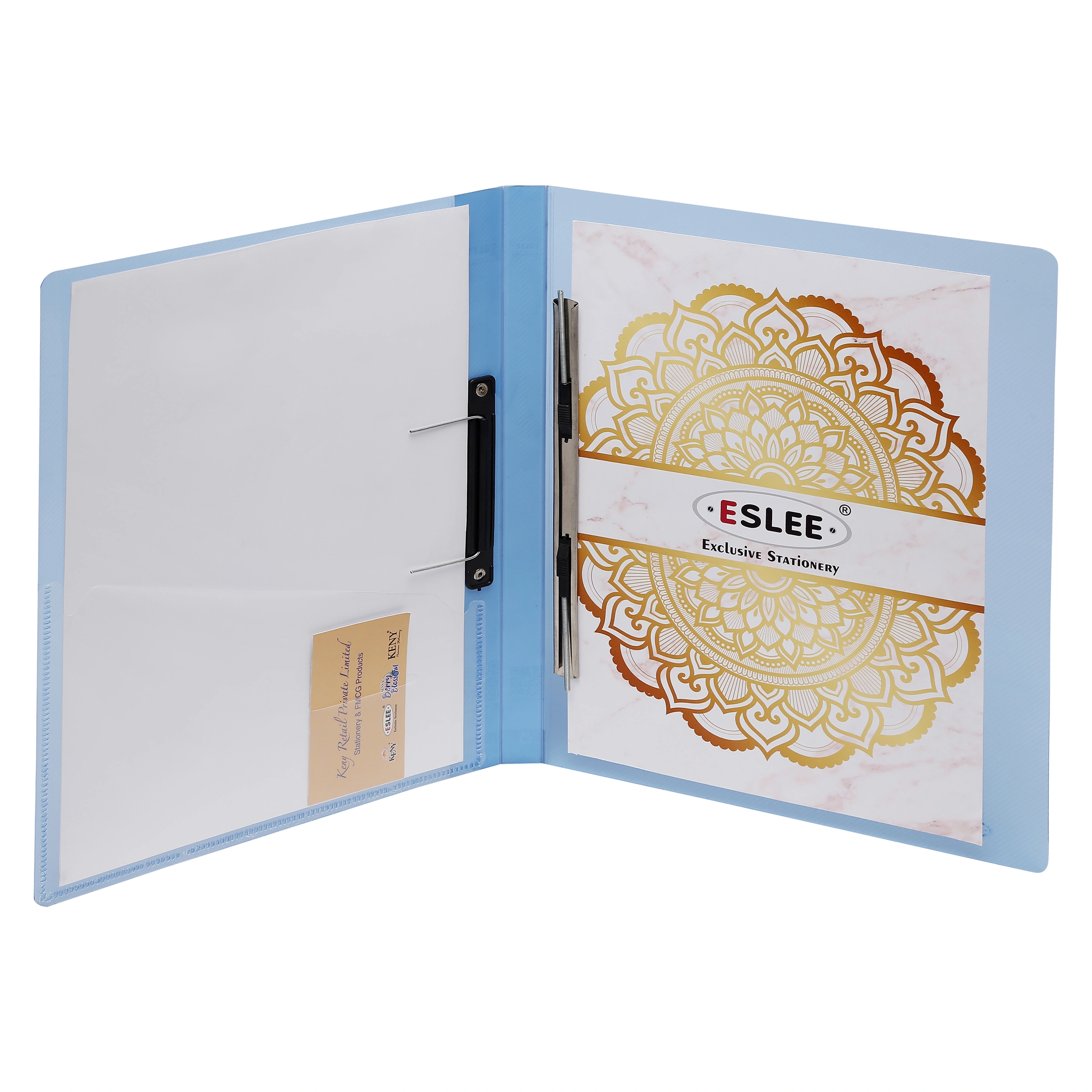 Eslee Cobra Spring Clip File | Best for FC/ FS / Foolscap / Legal Size Paper | Transparent Crossline Texture | Stainless Cobra Spring Clip | Pink -(EC42FC)-Blue-FC-3