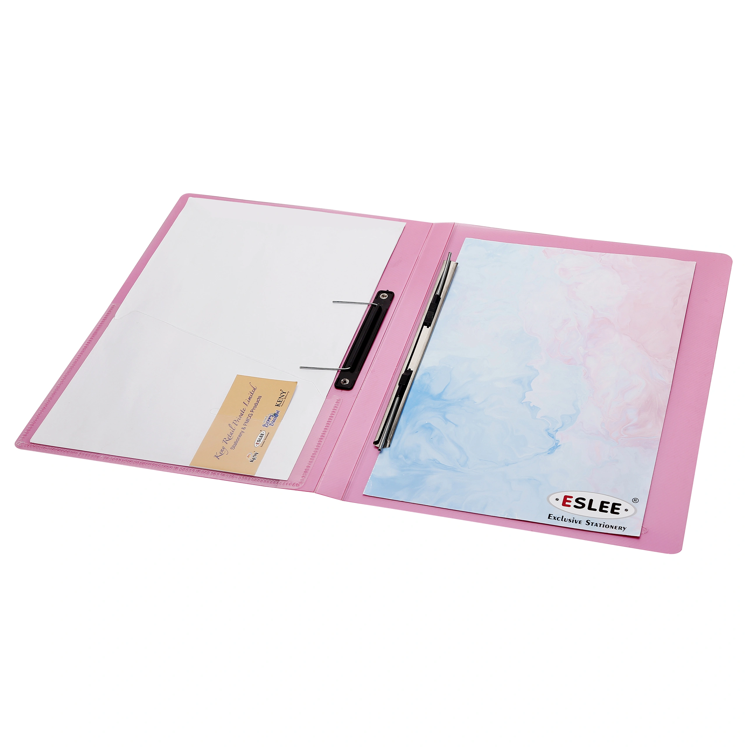 Eslee Cobra Spring Clip File | Best for FC/ FS / Foolscap / Legal Size Paper | Transparent Crossline Texture | Stainless Cobra Spring Clip | Pink -(EC42FC)-Pink-FC-5