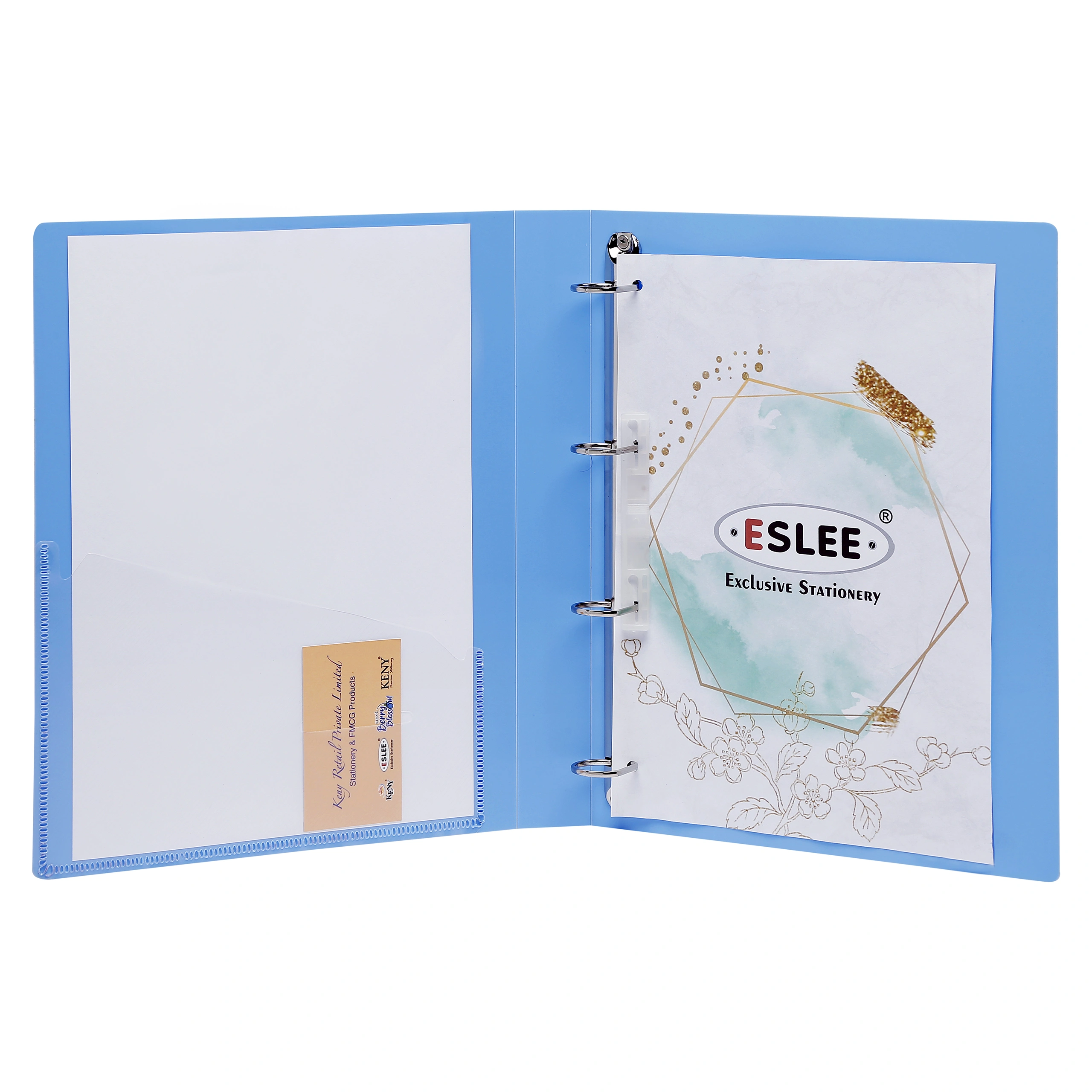 Eslee Ring Binder | Best for A4 Size Paper | 4D Shaped 16mm Rings | D Shaped Ring Clip | (EO51A44D16)-LightBlue-A4-4D Shaped With 16mm Rings-4