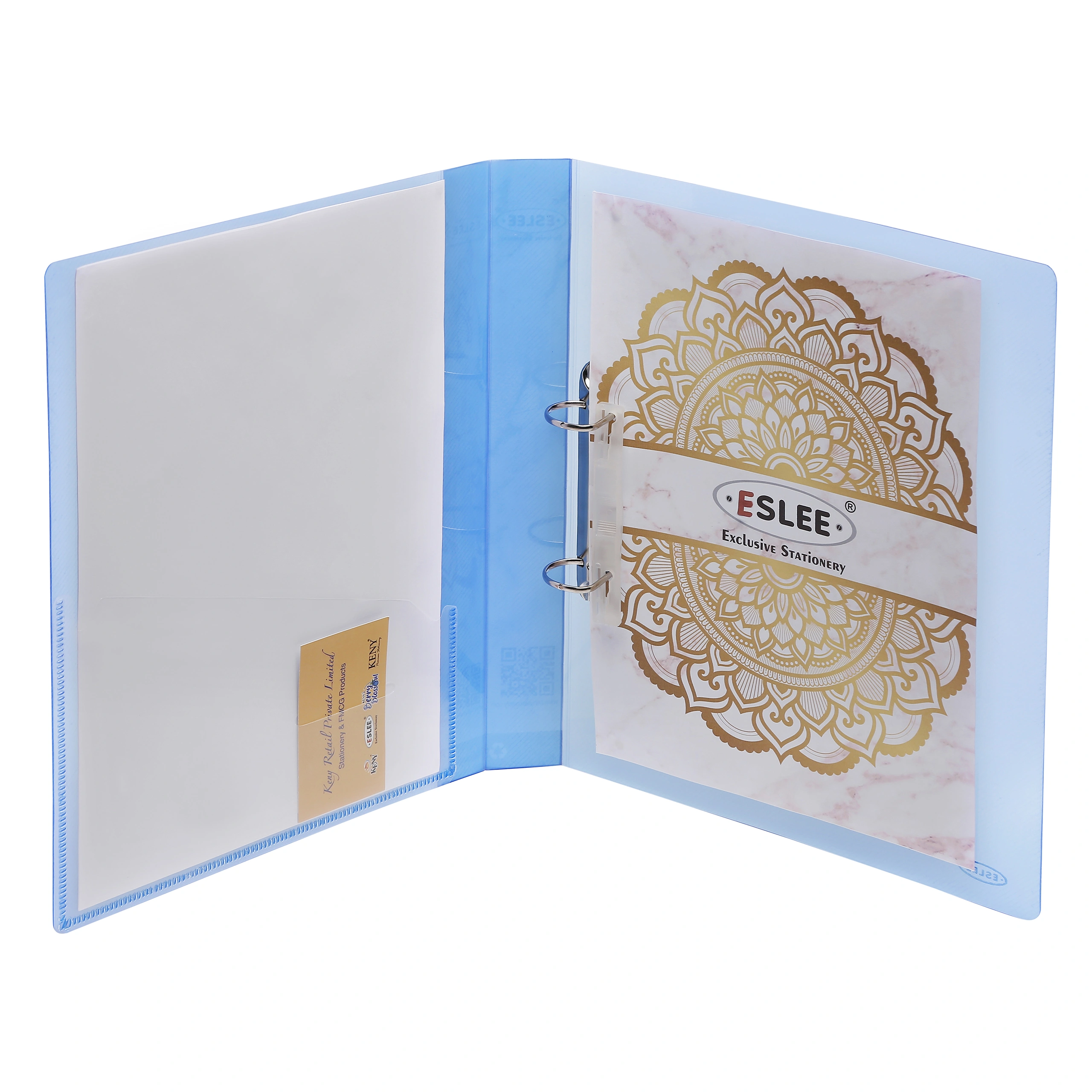 Eslee Ring Binder | Best for FC/ FS / Foolscap / Legal Size Paper | Crossline Transparent Texture | 2D Shaped 25mm Rings | D Shaped Ring Clip | (EC53FC2D25)-Blue-FC-2D Shaped with 25mm Rings-3