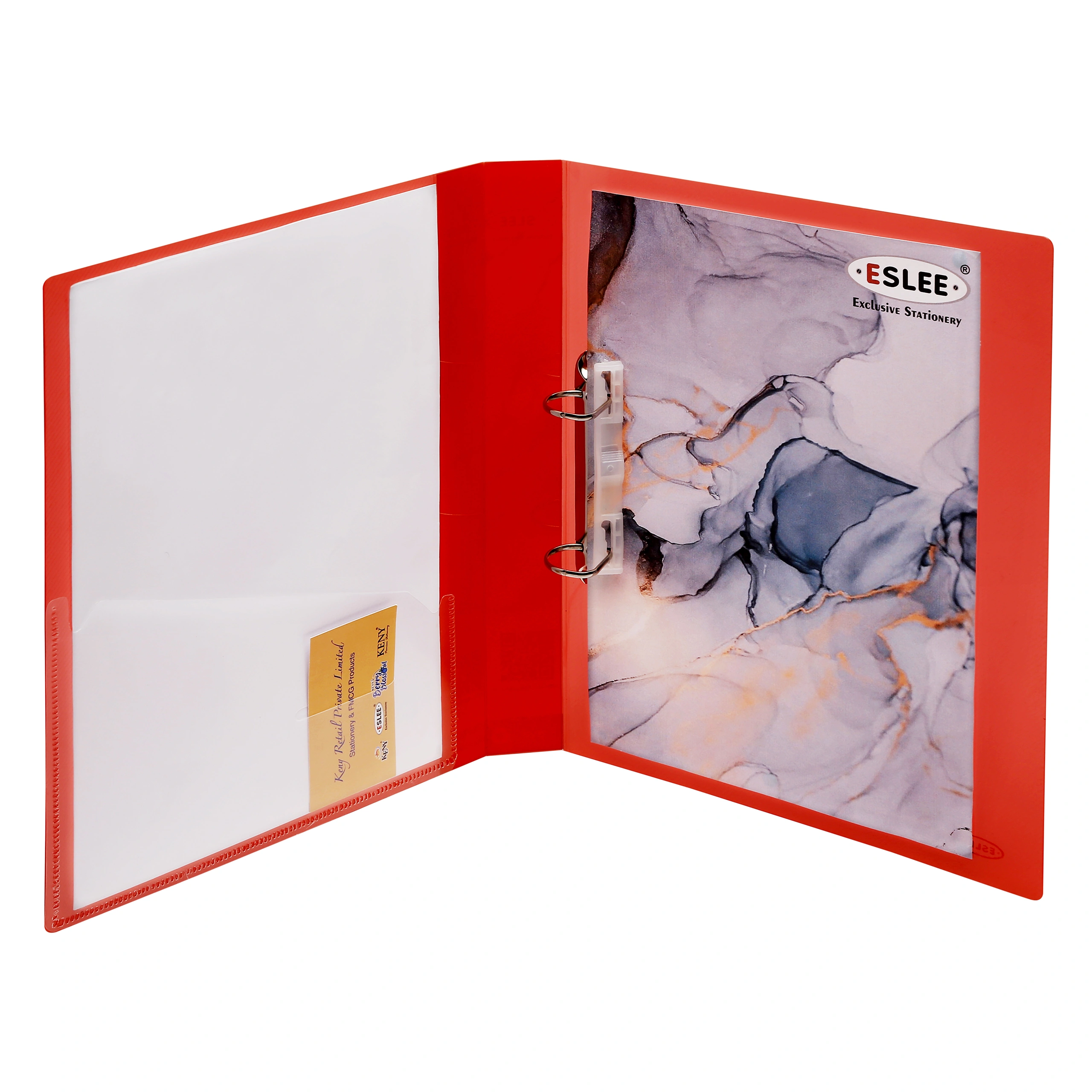 Eslee Ring Binder | Best for A4 Size Paper | Crossline Transparent Texture | 2D Shaped 25mm Rings | D Shaped Ring Clip | (EC53A42D25 )-Red-A4-2D Shaped  with 25mm Rings-5