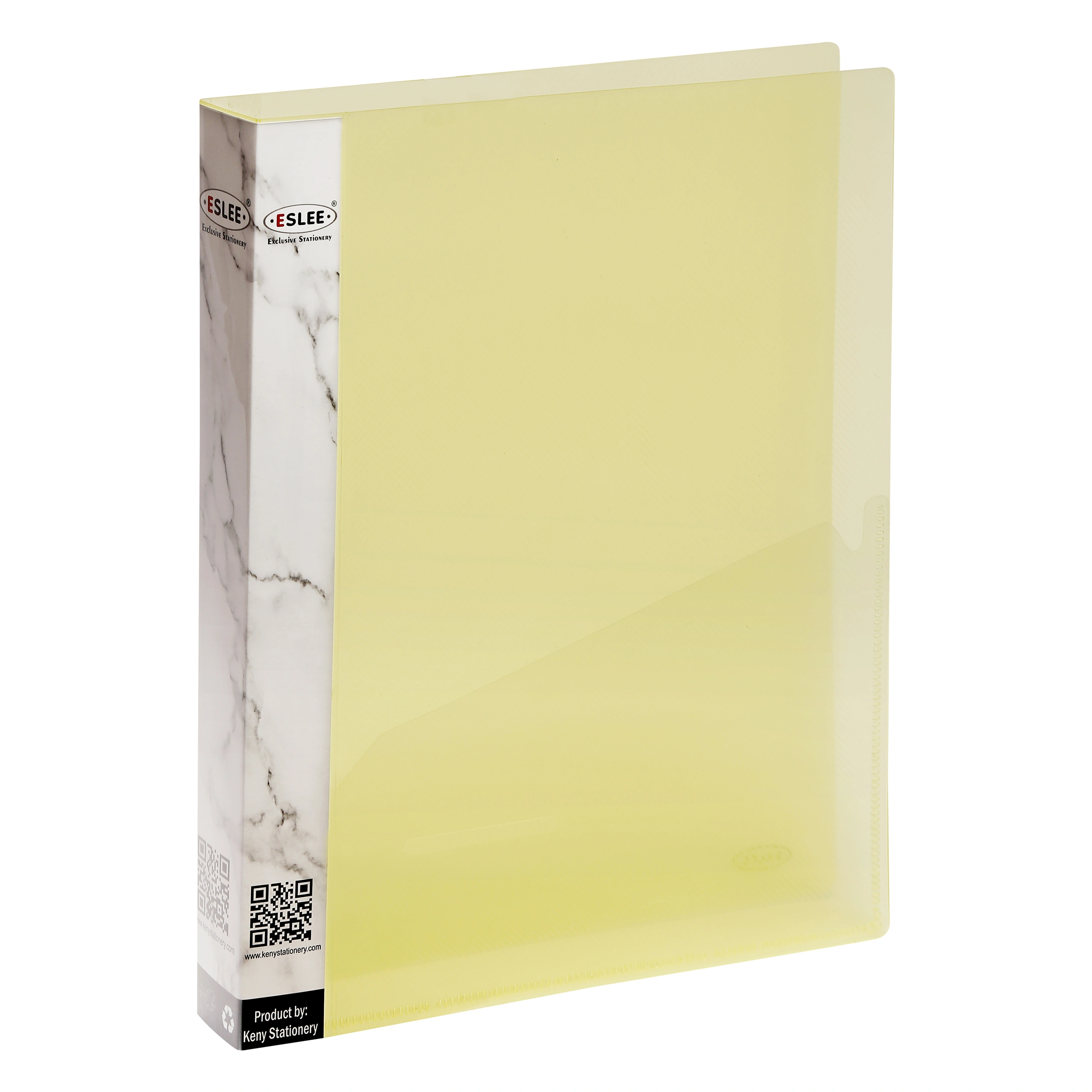 Eslee Ring Binder | Best for FC / FS / Foolscap / Legal Size Paper | Crossline Transparent Texture | 4D Shaped 25mm Rings | D Shaped Ring Clip | (EC53FC4D25)-Yellow-FC-4D Shaped 25mm Rings-1