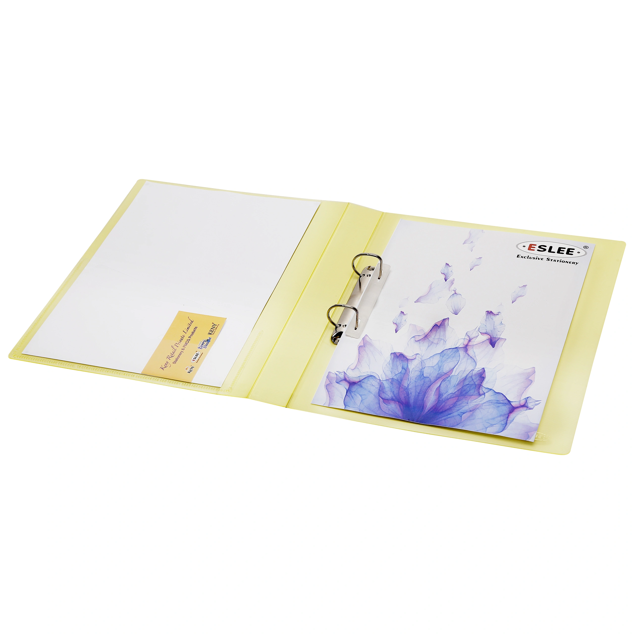 Eslee Ring Binder | Best for FC/ FS / Foolscap / Legal Size Paper | Crossline Transparent Texture | 2D Shaped 25mm Rings | D Shaped Ring Clip | (EC53FC2D25)-Yellow-FC-2D Shaped with 25mm Rings-4