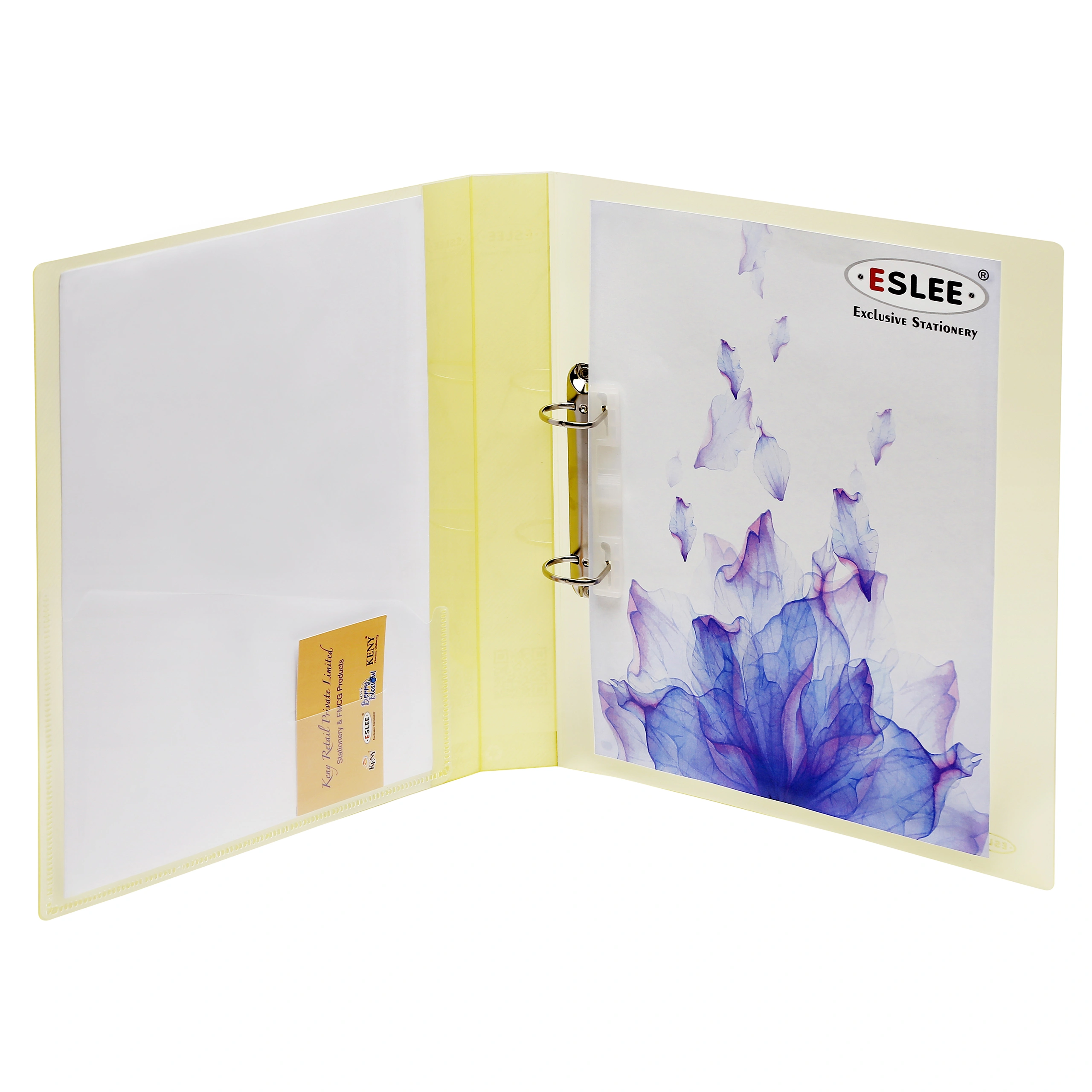 Eslee Ring Binder | Best for FC/ FS / Foolscap / Legal Size Paper | Crossline Transparent Texture | 2D Shaped 25mm Rings | D Shaped Ring Clip | (EC53FC2D25)-Yellow-FC-2D Shaped with 25mm Rings-3