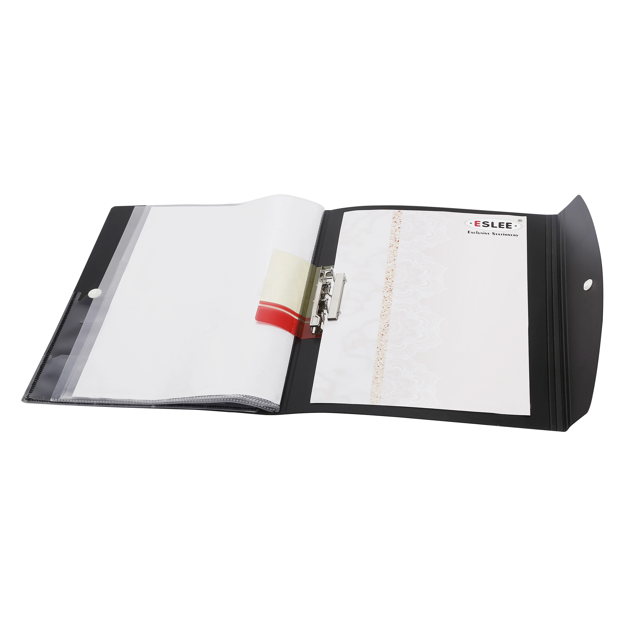 Eslee Display File | Leaves File | Best for FC / FS / Foolscap / Legal Size Paper | 10 Pockets Folder | with Button Flap | (EO112FC10)-Black-FC-10-2