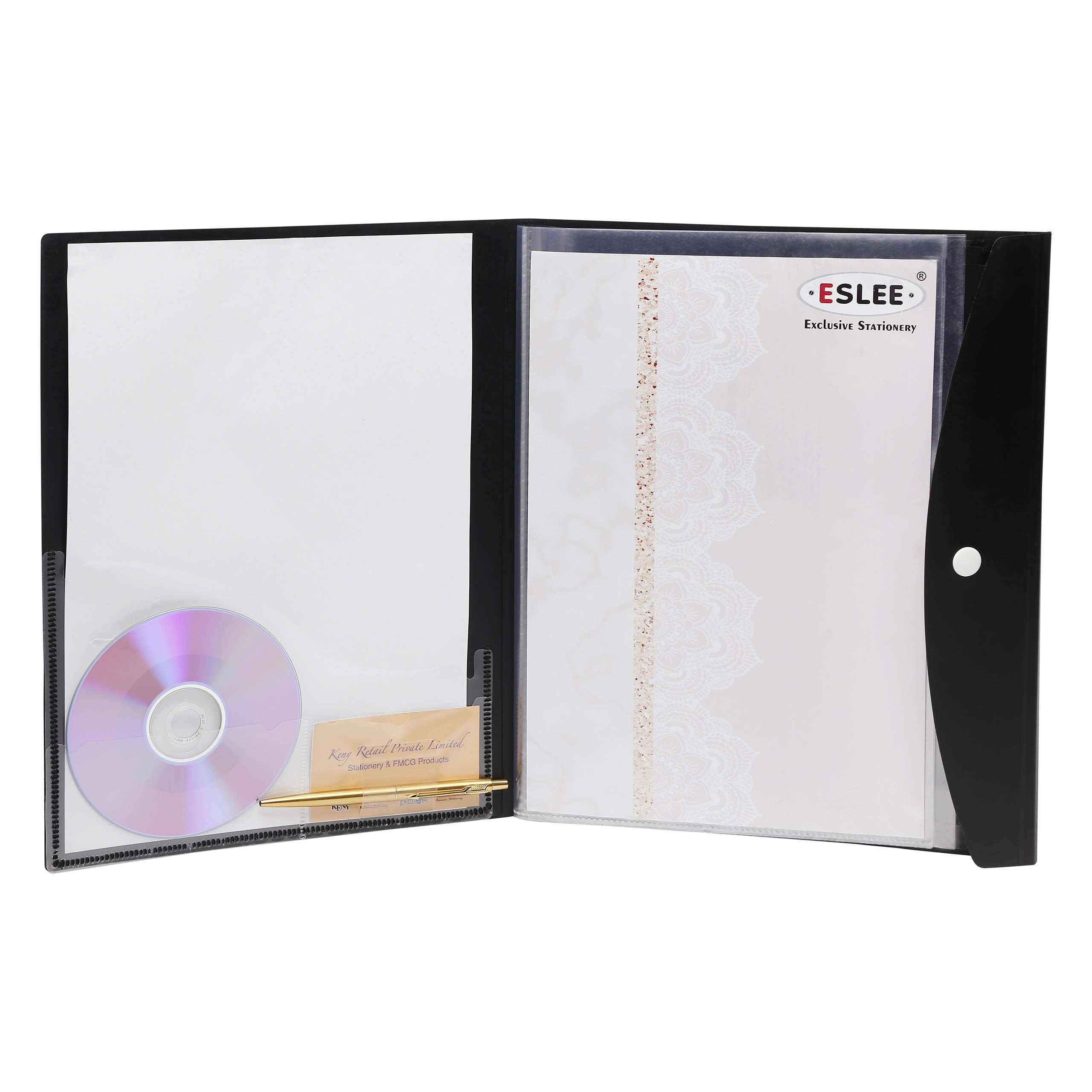 Eslee Display File | Leaves File | Best for FC / FS / Foolscap / Legal Size Paper | 40 Pockets Folder | with Button Flap |(EO112FC40)-Black-FC-40-2