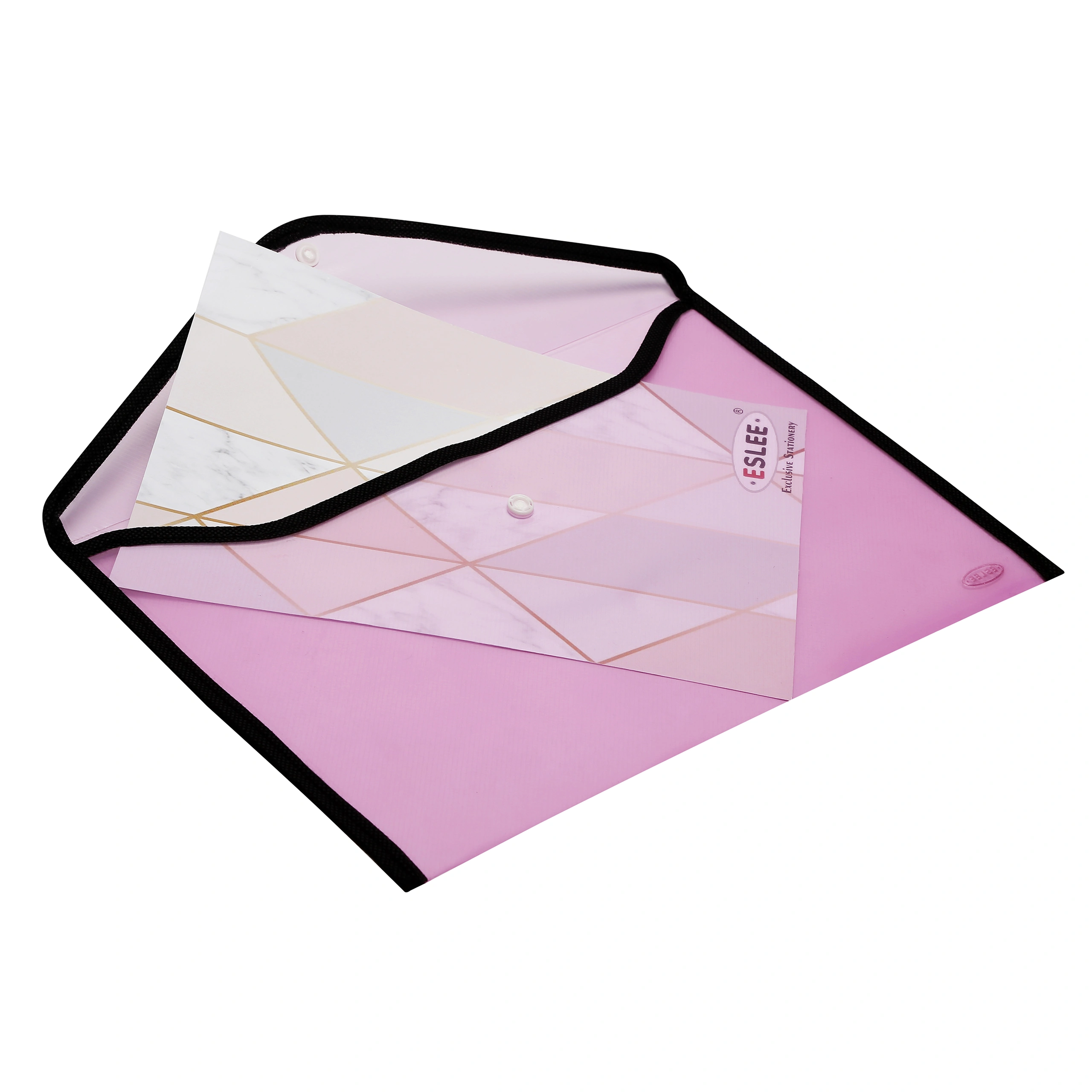 Eslee Crossline Envelope File | Document Folder | Best for A4 Size | with Stitch Border | Crossline Texture | Snap Button Closure | (EC306A4)-Pink-A4-2