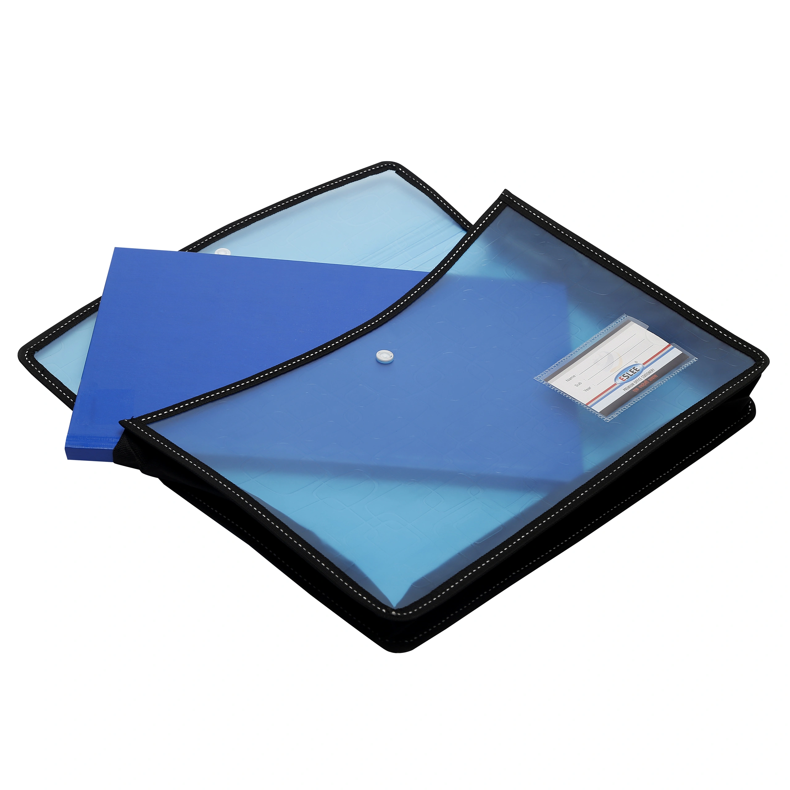 Eslee Crossline Envelope File | Document Folder | Best for A4 Size | Square Cube Texture | Snap Button Closure |- (ESC311A4)-Blue-A4-1