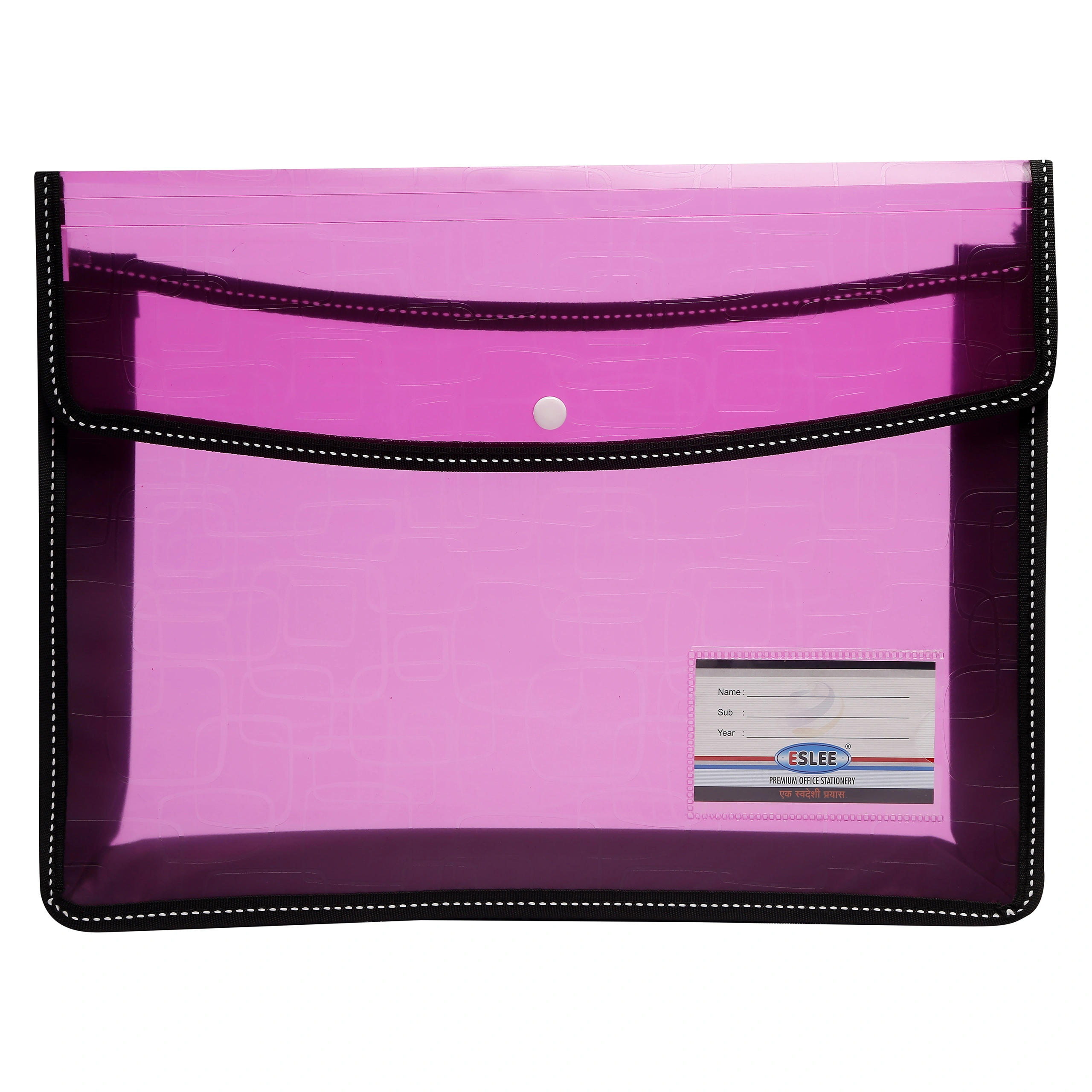 Eslee Crossline Envelope File | Document Folder | Best for A4 Size | Square Cube Texture | Snap Button Closure |- (ESC311A4)-Pink-A4-2