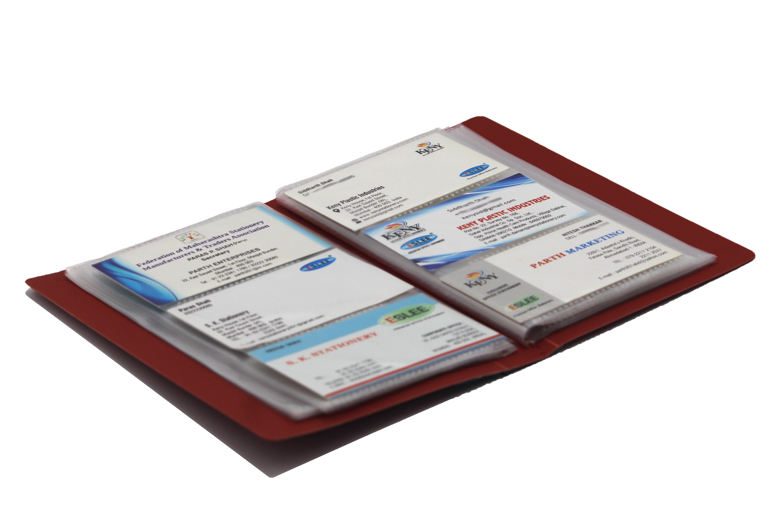 Keny Stationery Multipurpose Visiting Card Organizer Case | Large Capacity: 2 Folders of 120 Cards Each in a Box| Eco-Friendly Made from Recycled Plastic | Transparent Slots Holder | Ideal for Business &amp; Membership Cards | Slim &amp; Portable Book | (751/120B)-RED-120 Cards With Box-4