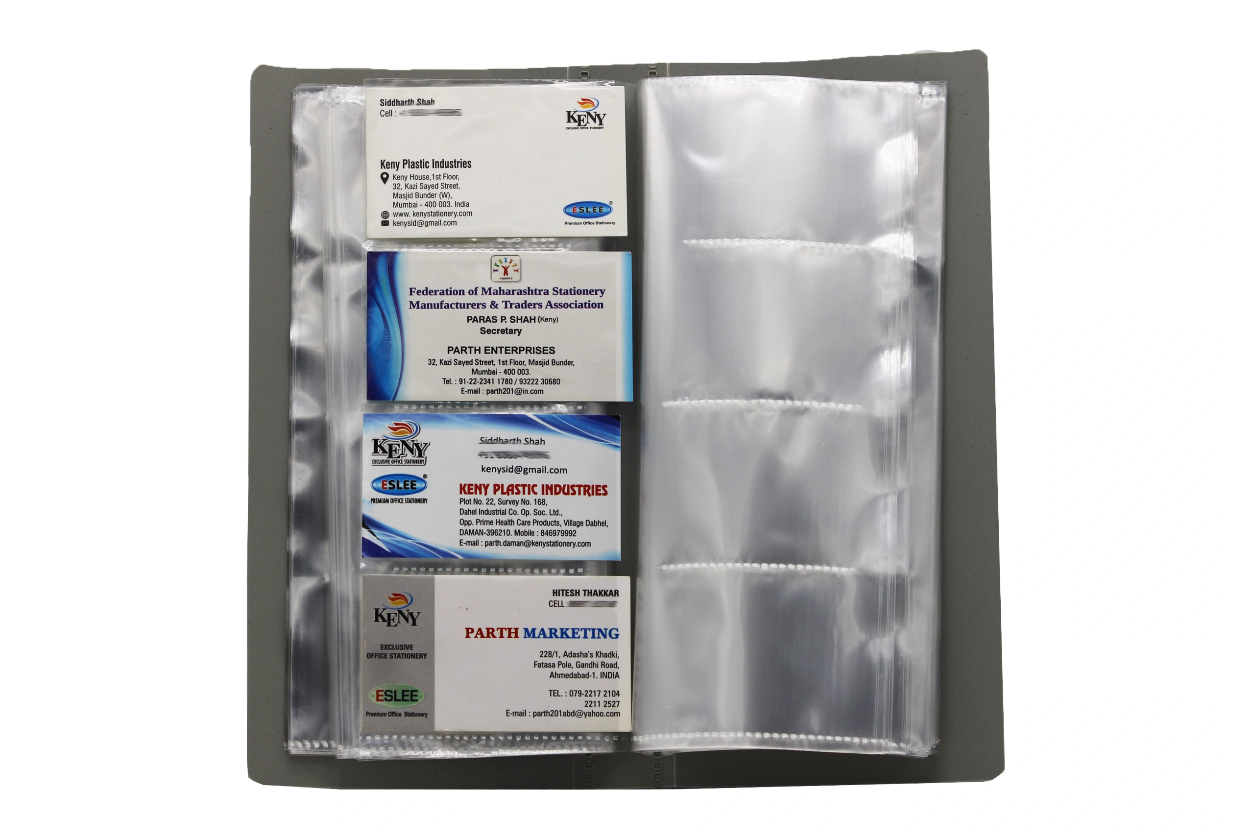 Keny Stationery Multipurpose Visiting Card Organizer Case | Large Capacity: 1 Folder of 480 Cards in a Box| Eco-Friendly Made from Recycled Plastic | Transparent Slots Holder | Ideal for Business &amp; Membership Cards | Slim &amp; Portable Book | (754/480B)-GREY-480 Cards With Box-2