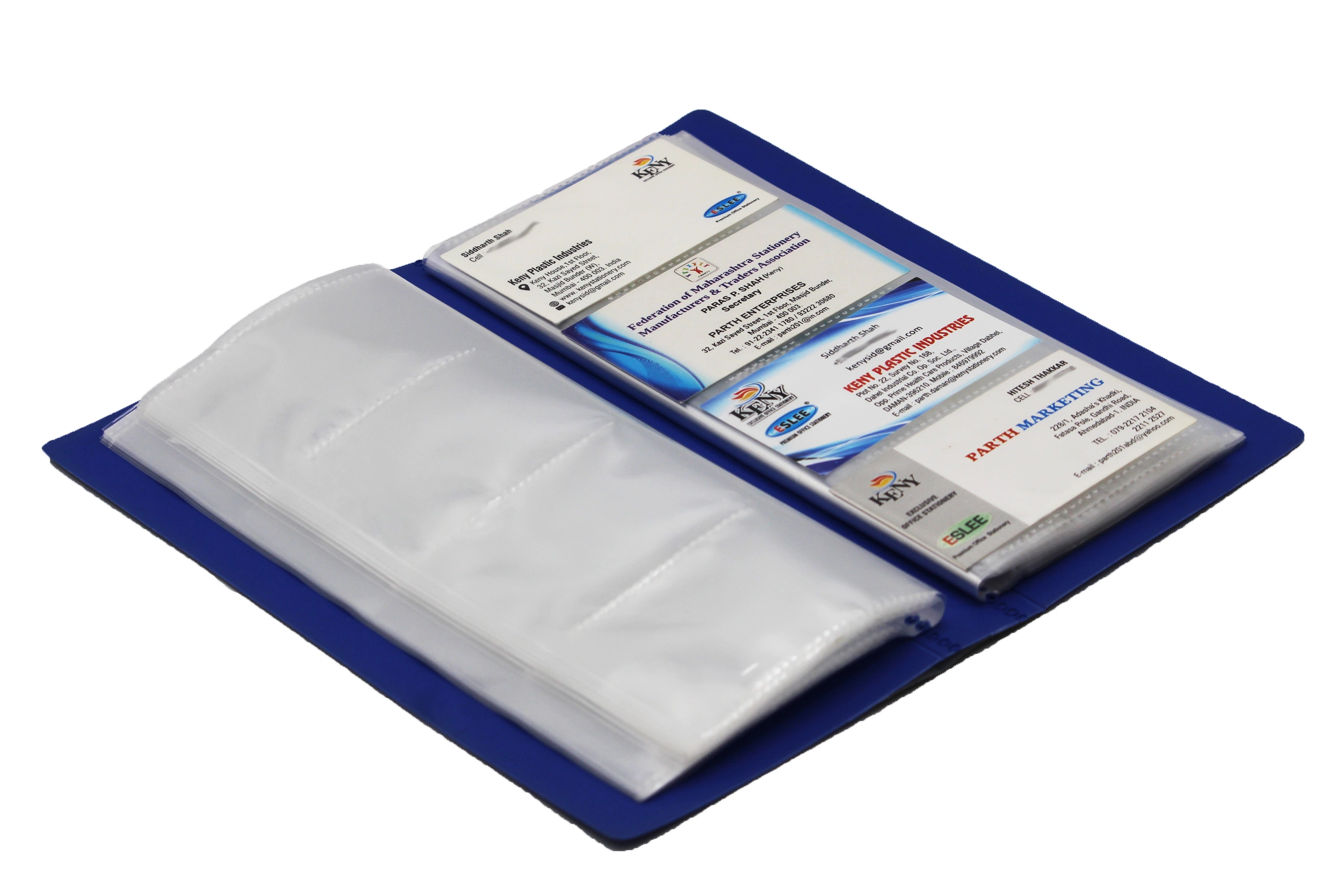 Keny Stationery Multipurpose Visiting Card Organizer Case | Large Capacity: 1 Folder of 480 Cards in a Box| Eco-Friendly Made from Recycled Plastic | Transparent Slots Holder | Ideal for Business &amp; Membership Cards | Slim &amp; Portable Book | (754/480B)-BLUE-480 Cards With Box-3