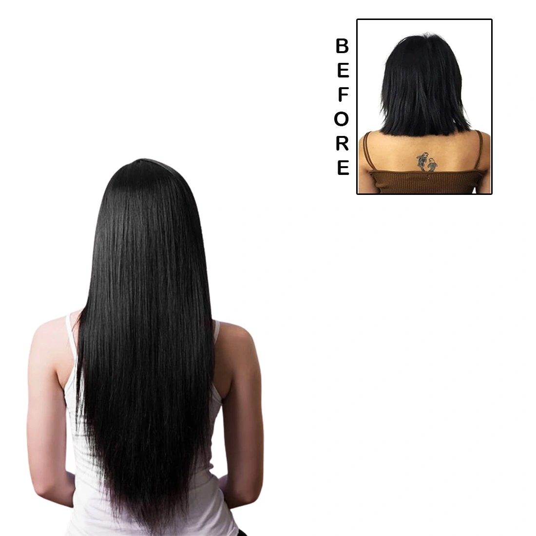 4 Clip Ear to Ear Hair Volumizer Short Lengths 8&quot;,10&quot;, 12&quot;, 14&quot;-Straight-NATURAL BLACK-10 INCH-1