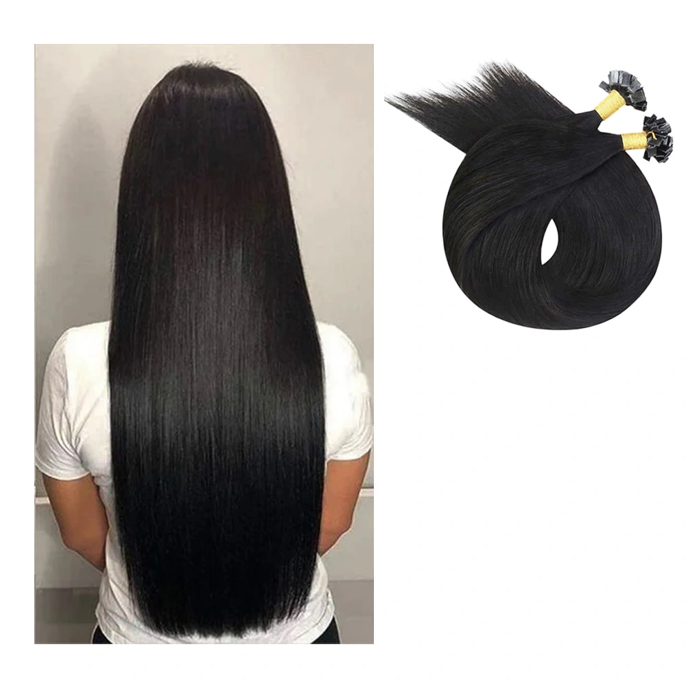 Flat -Tip Hair Extension Medium Lengths 18&quot;, 20&quot;, 22&quot;-Straight-Natural Black-18 INCH-1