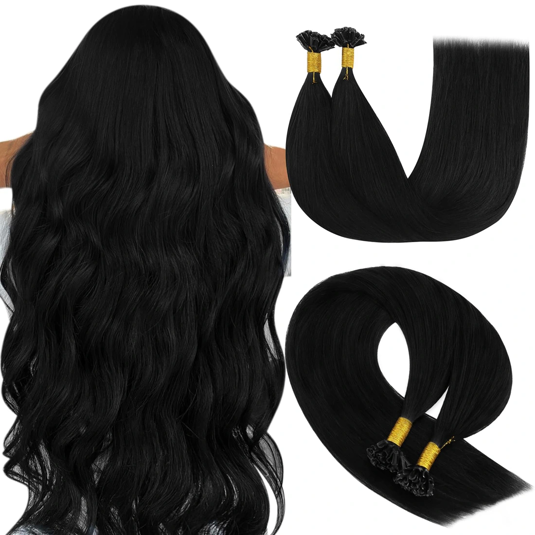 U-Tip Hair Extension Short Lengths 12&quot;, 14&quot;, 16&quot;-Wavy-Natural Black-12 INCH-1