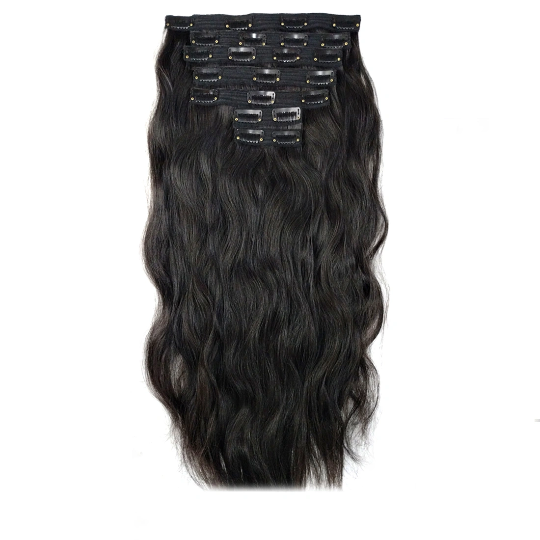 7 Pcs Clip in Hair Extension Medium Lengths : 18&quot;, 20&quot;, 22&quot;-Wavy-Natural Black-20 inch-2