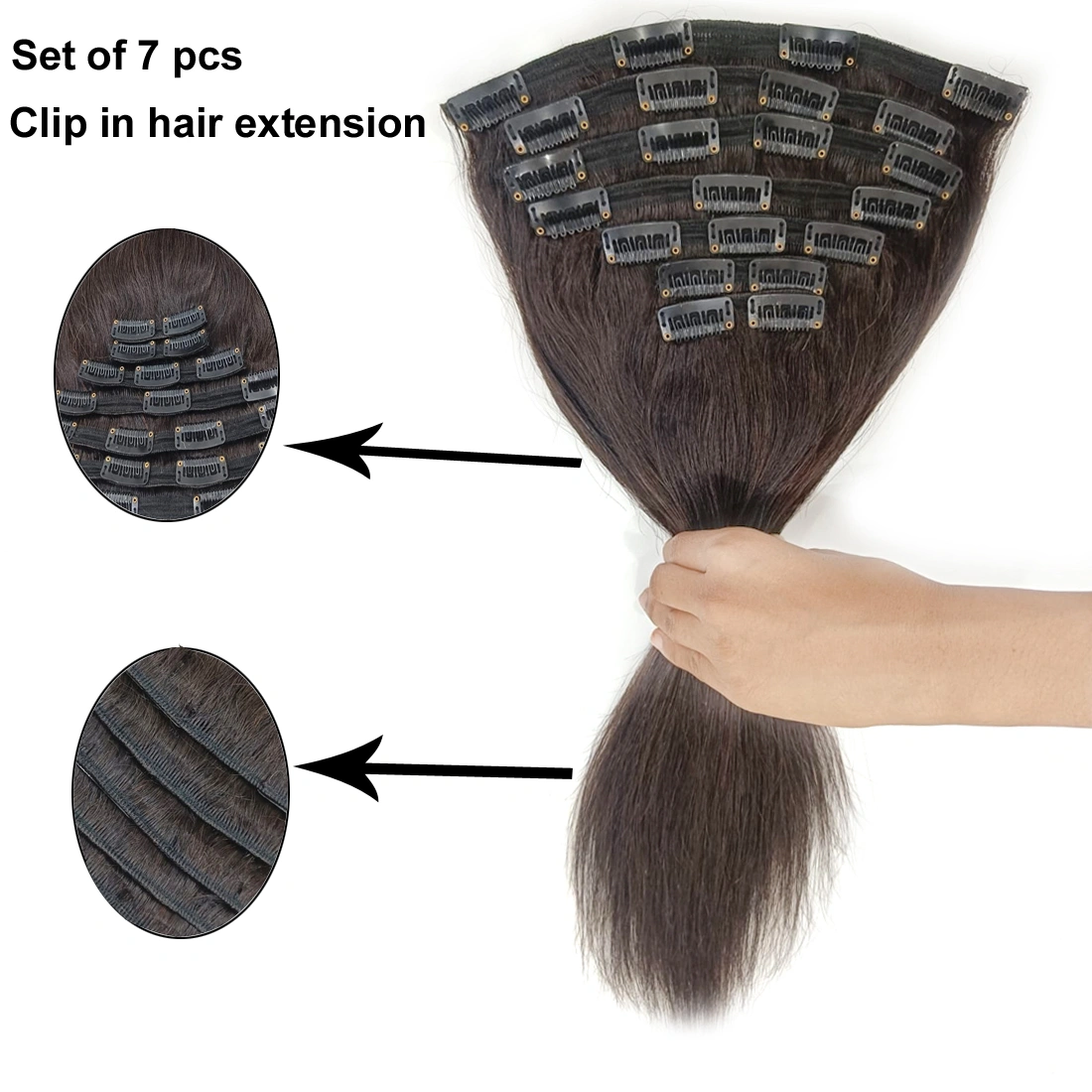 7 Pcs Clip in Hair Extension Medium Lengths : 18&quot;, 20&quot;, 22&quot;-11-CH-CLIPIN-7PCS-BR-20-STR