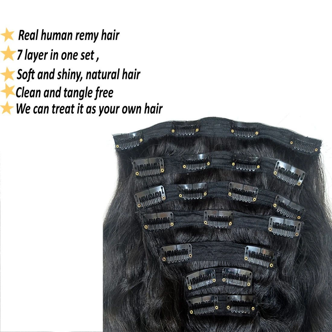 7 Pcs Clip in Hair Extension Short Lengths :     12&quot;, 14&quot;, 16&quot;-14 inch-Curly-Natural Black-2