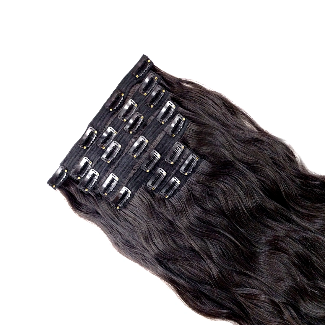 7 Pcs Clip in Hair Extension Medium Lengths : 18&quot;, 20&quot;, 22&quot;-Wavy-Natural Black-18 inch-1