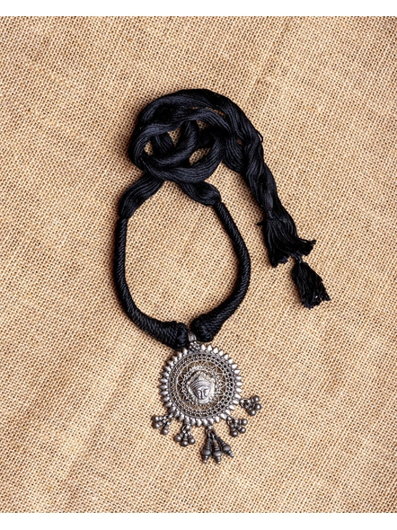 92.5 Pure Silver Maa Durga Pendant with Black Cotton Dori Neckpiece-1