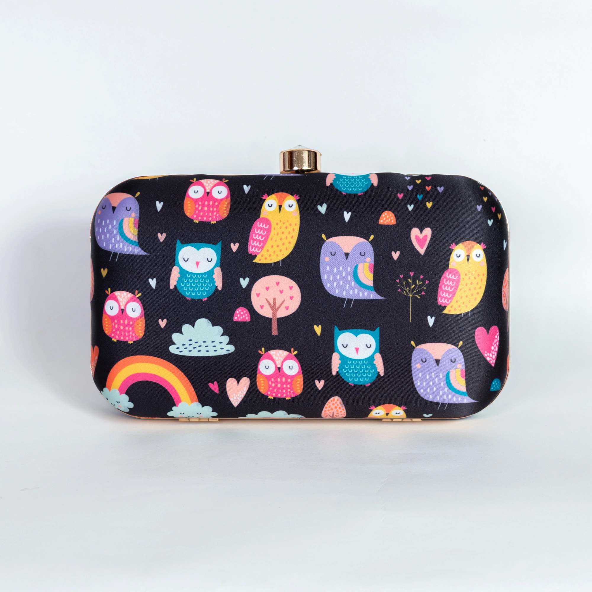 Handcrafted American Crepe Black Owl Clutch-2