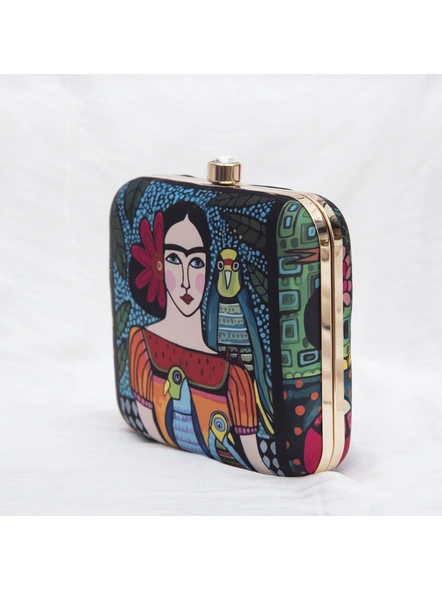 Handcrafted American Crepe Square Frida Kahlo Clutch-1