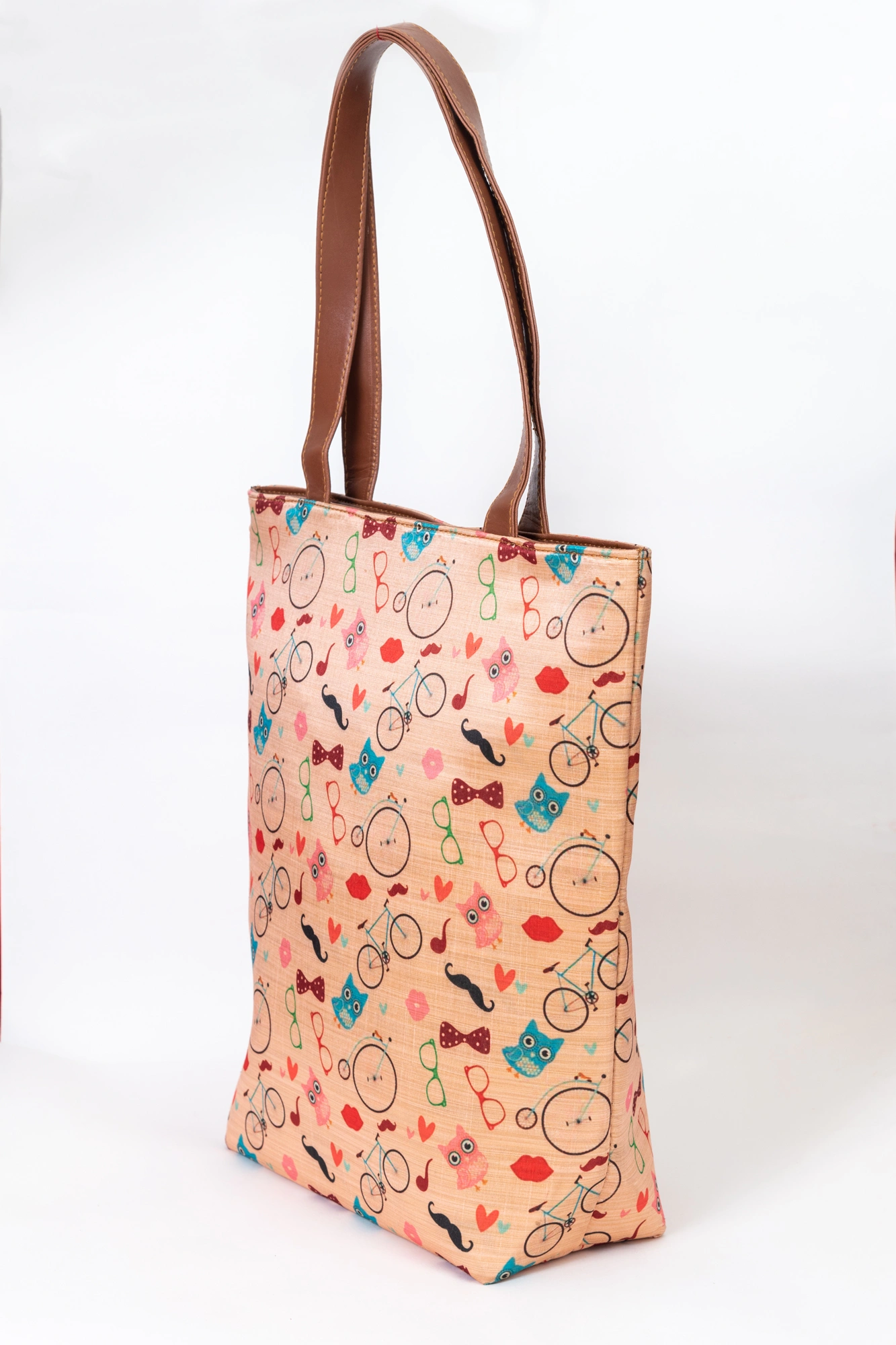 Funky Owl &amp; Cycle Tussar Silk Tote-1