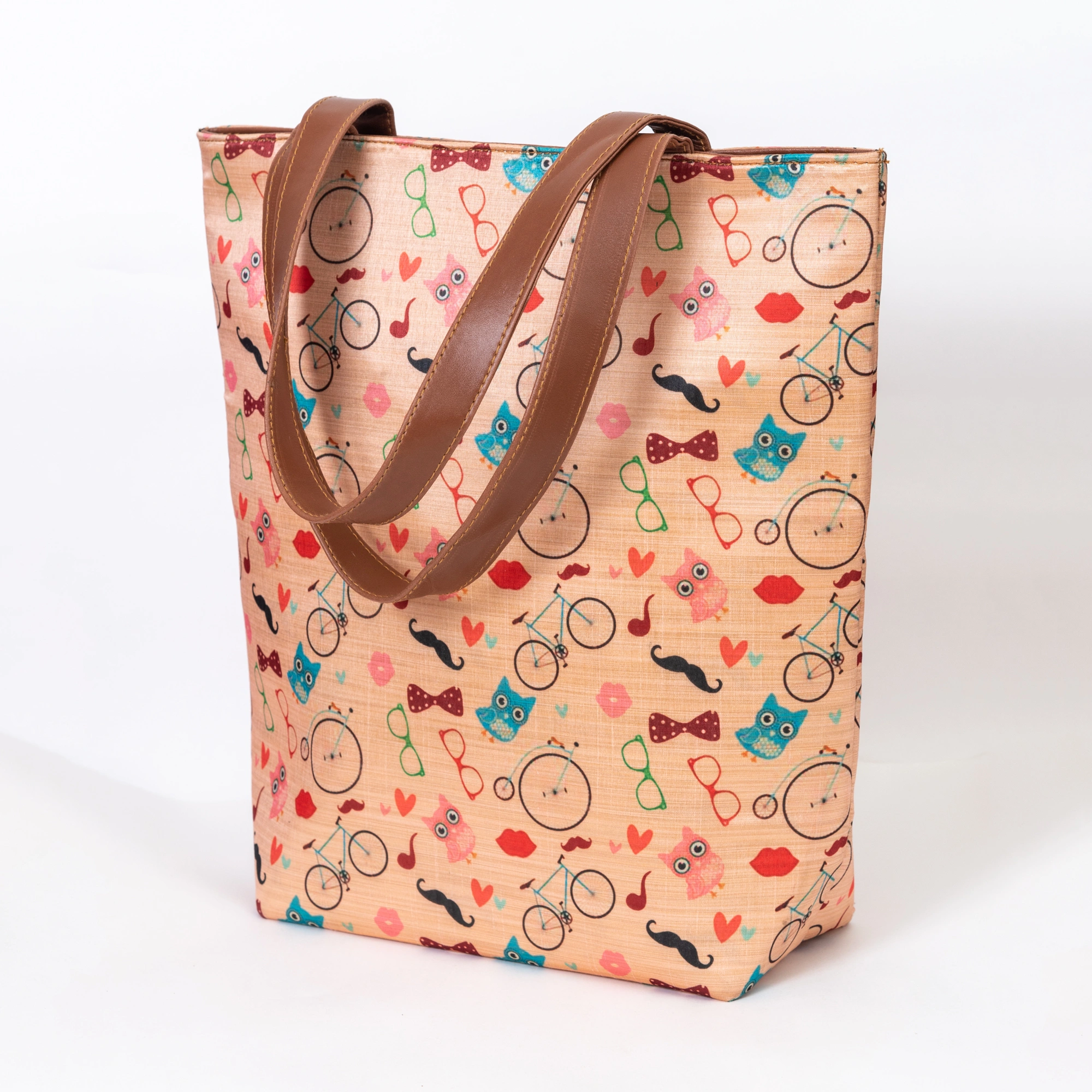 Funky Owl &amp; Cycle Tussar Silk Tote-2