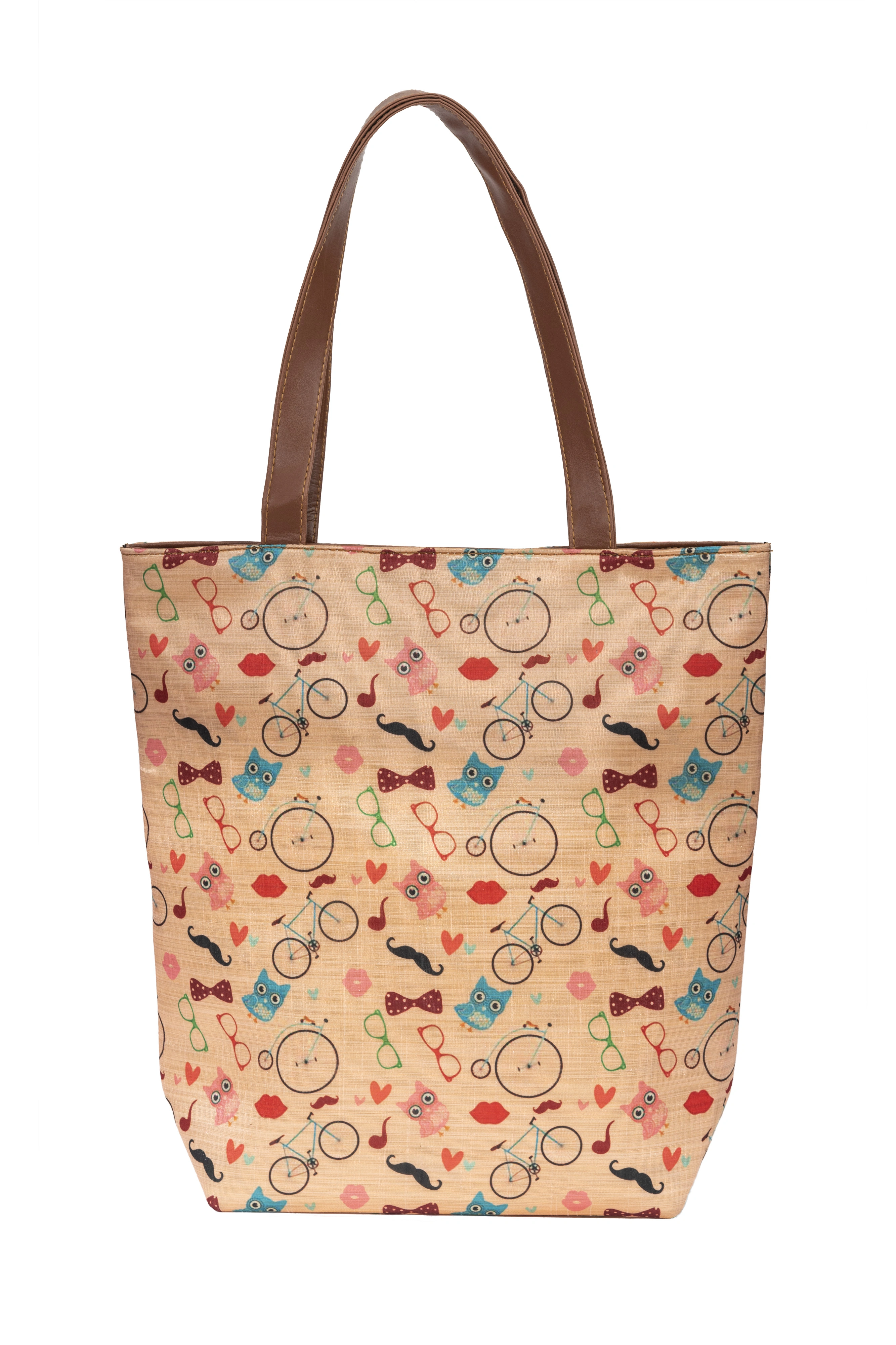 Funky Owl &amp; Cycle Tussar Silk Tote-3