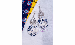 Handmade German Silver Designer Charm Earring with Block Print Coin Circular Base Earring