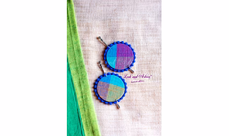 Handmade German Silver Long Stud with hanging Multicolored Circular Base and Blue Lace Earring