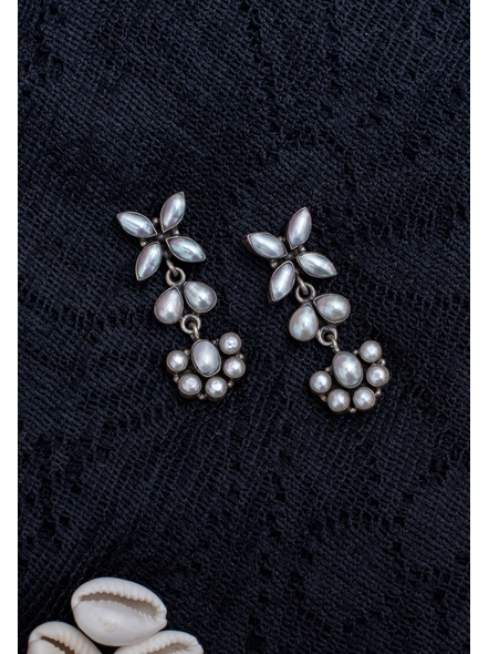 92.5 Pure Silver Designer Pearl Floral Stud Dangler Earring-LAA-ER-120