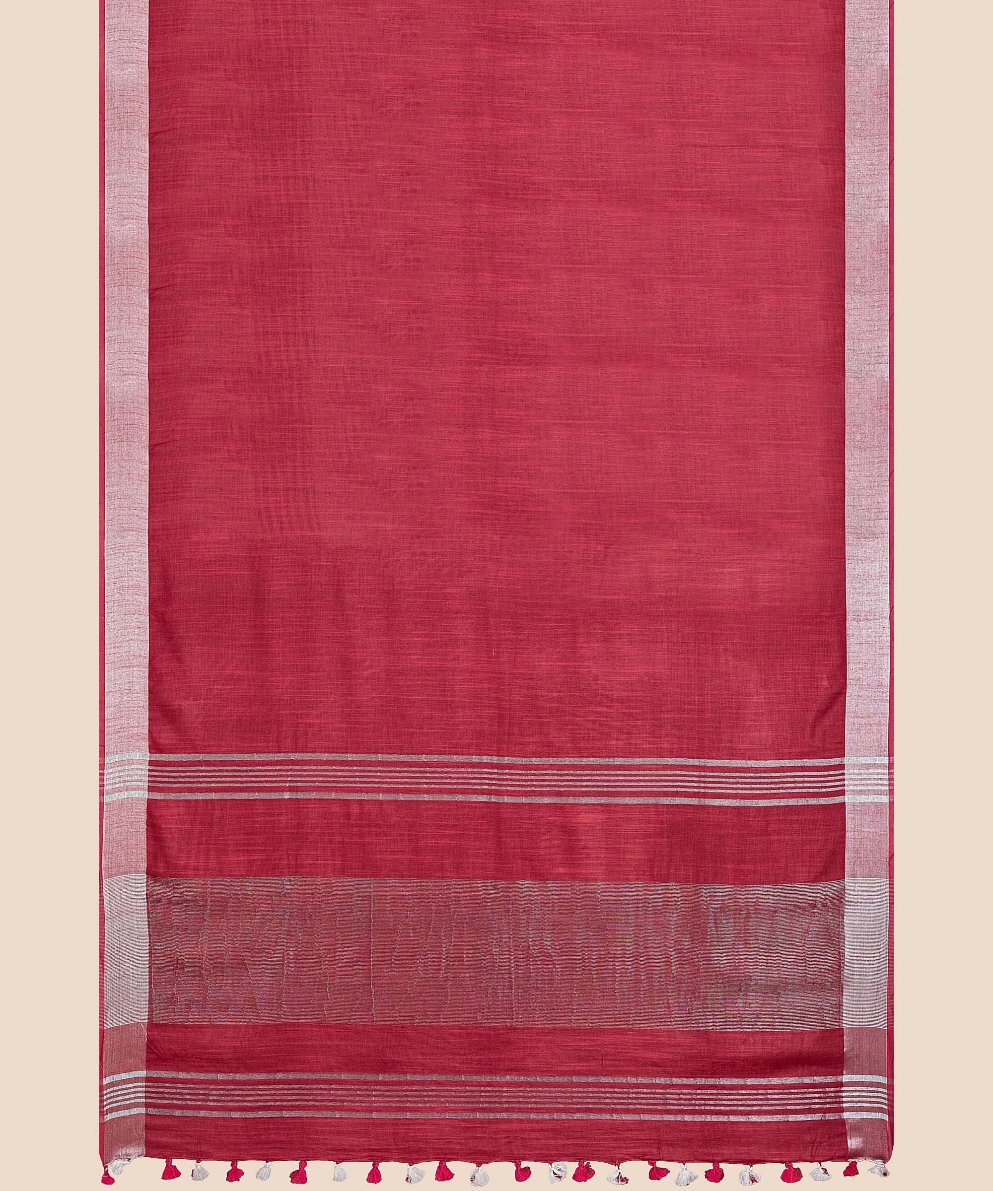 Bhagalpuri Red Cotton Linen Saree with Silver Zari Border-Red-Cotton Linen-One Size-Bhagalpuri-Female-Adult-4