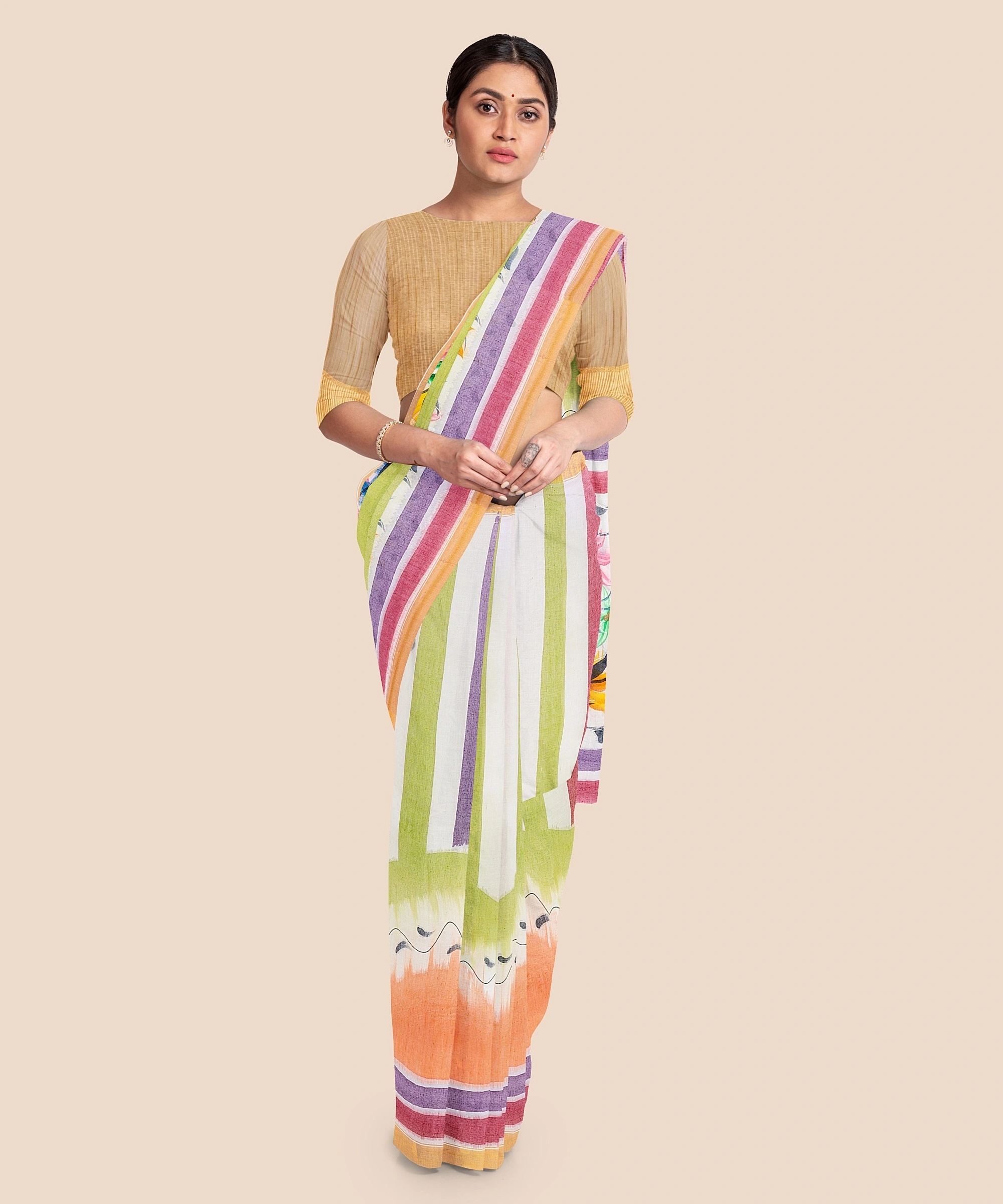 Pure Cotton Hand Painted Kasavu Saree-LAAKPCS022