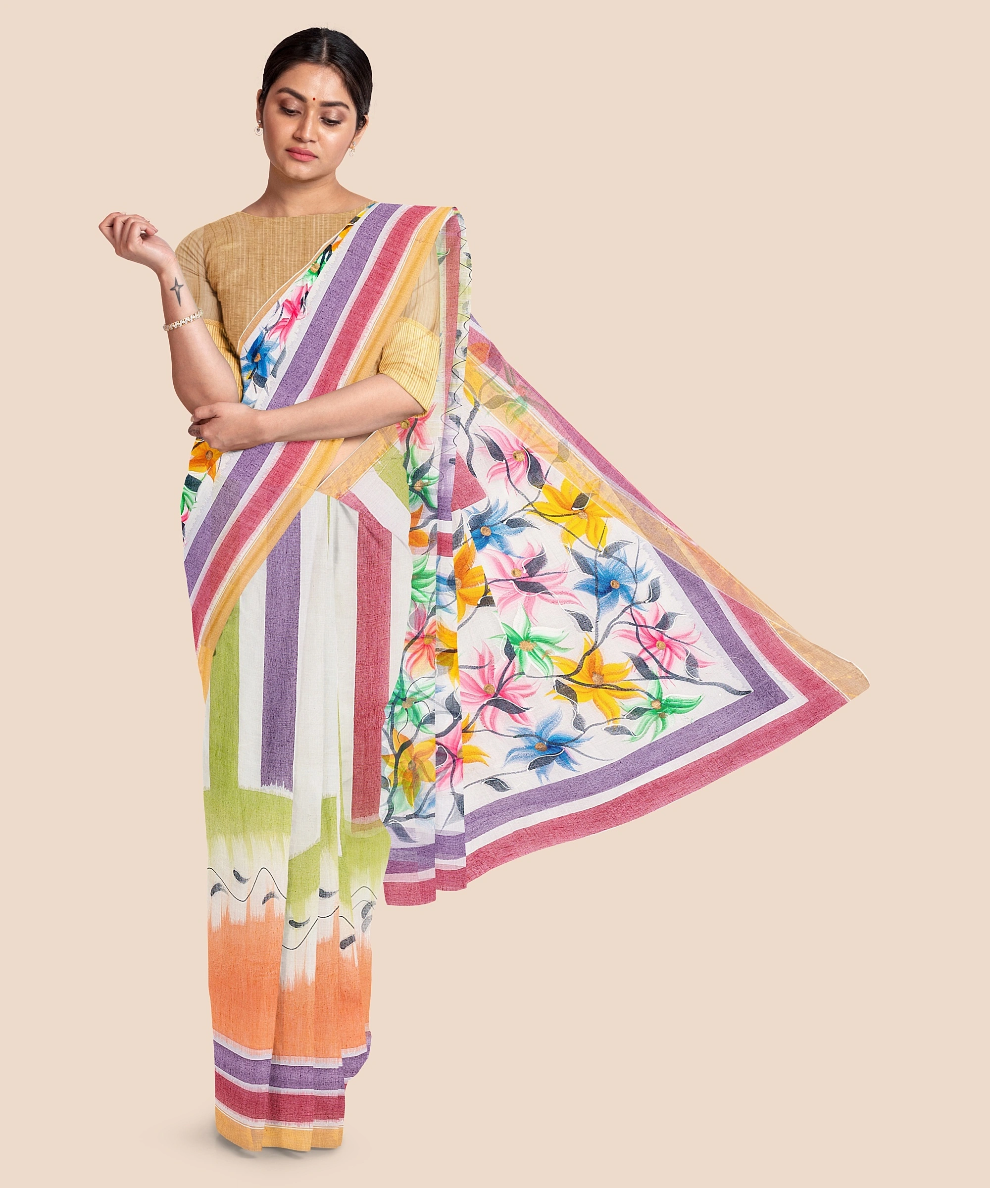 Pure Cotton Hand Painted Kasavu Saree-2