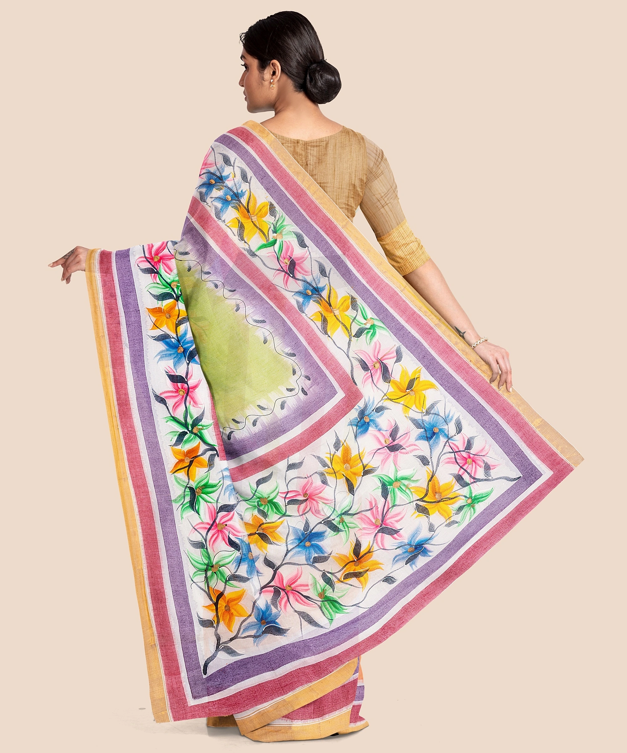 Pure Cotton Hand Painted Kasavu Saree-5