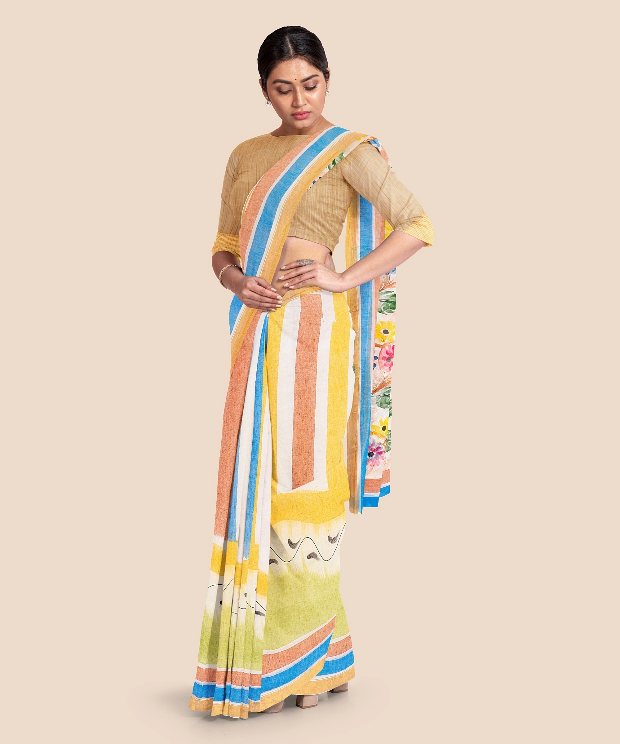 Pure Cotton Hand Painted Kasavu Saree-1