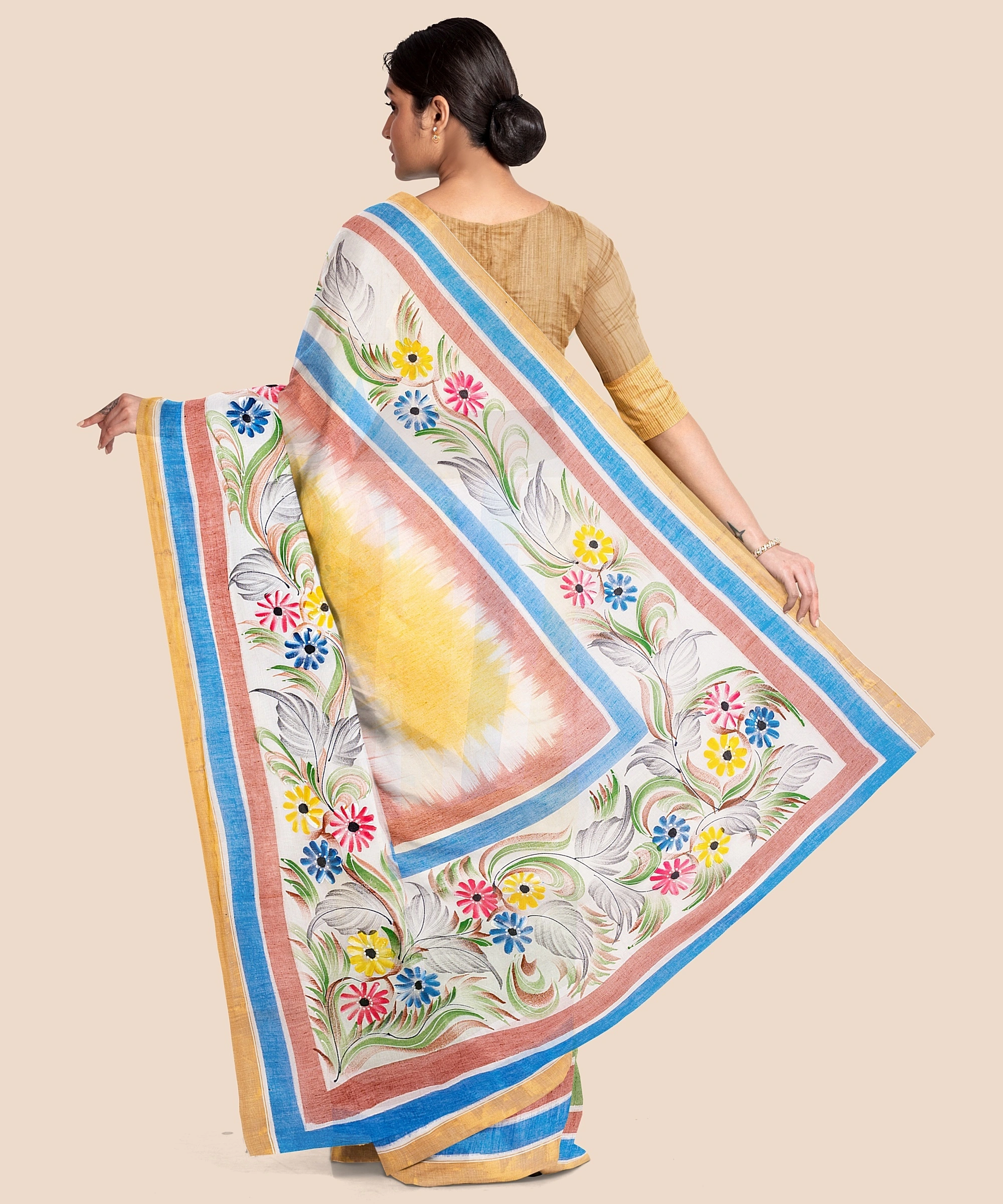 Pure Cotton Hand Painted Kasavu Saree-3