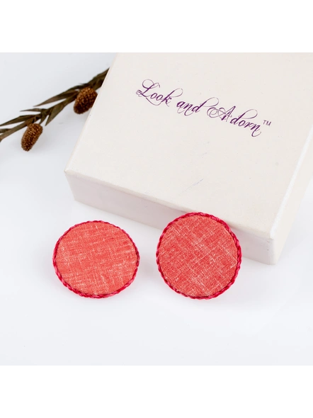 Handmade Peach Circular Cotton Fabric Stud Earring-LAAER223