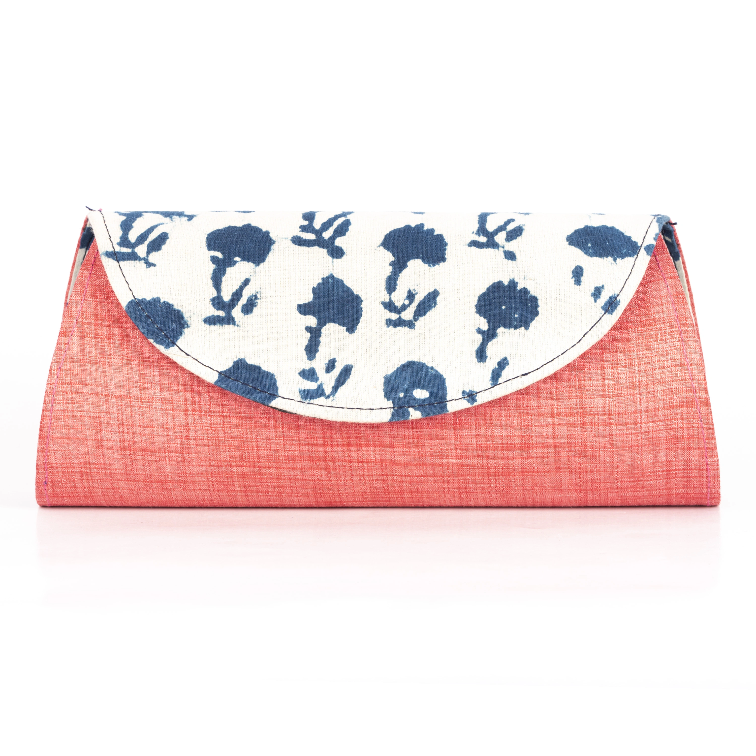 Handcrafted Peach Tussar Silk Indigo Clutch-LAAHTSC001