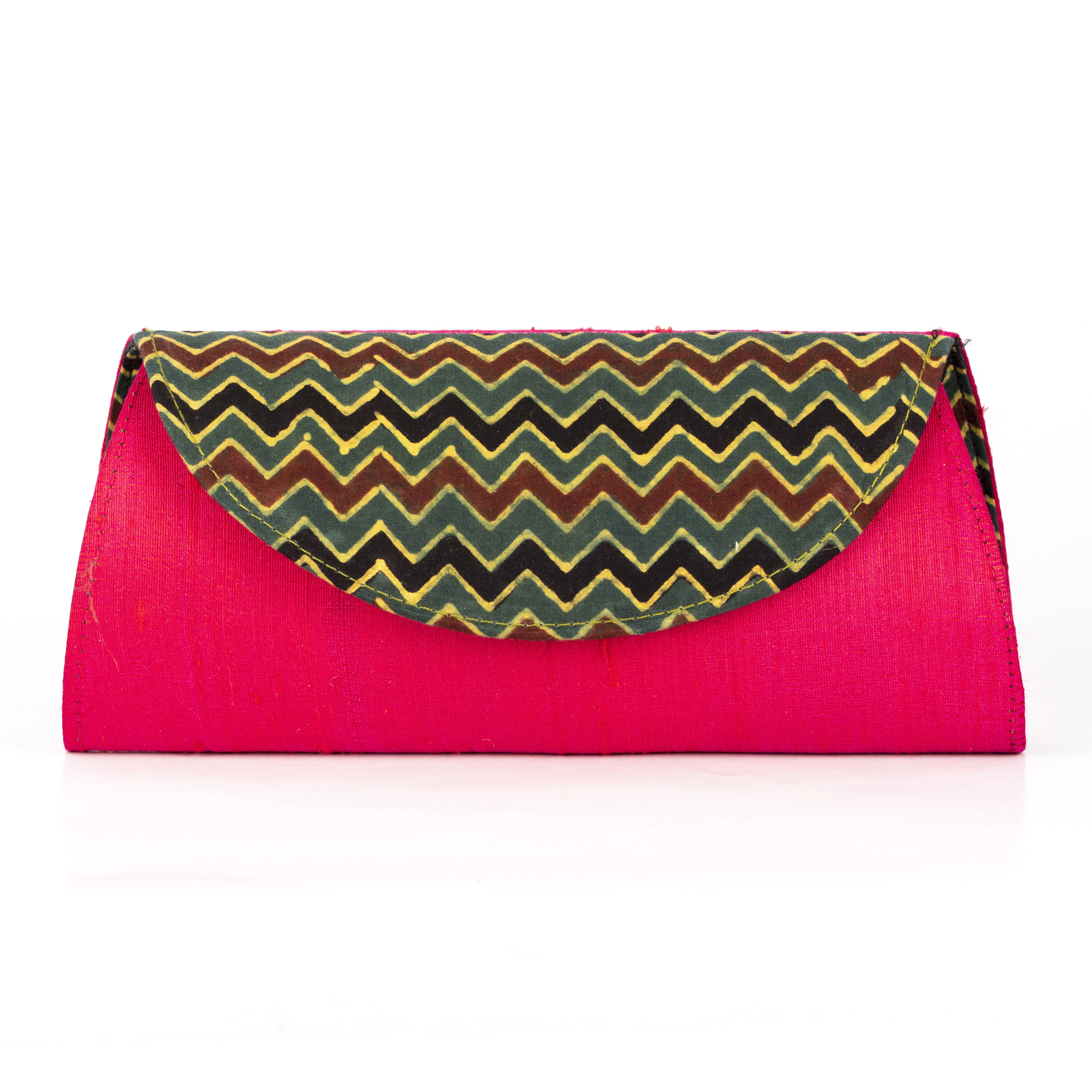 Handcrafted Magenta Dupion Silk Ajrakh Clutch-LAAHDSC003