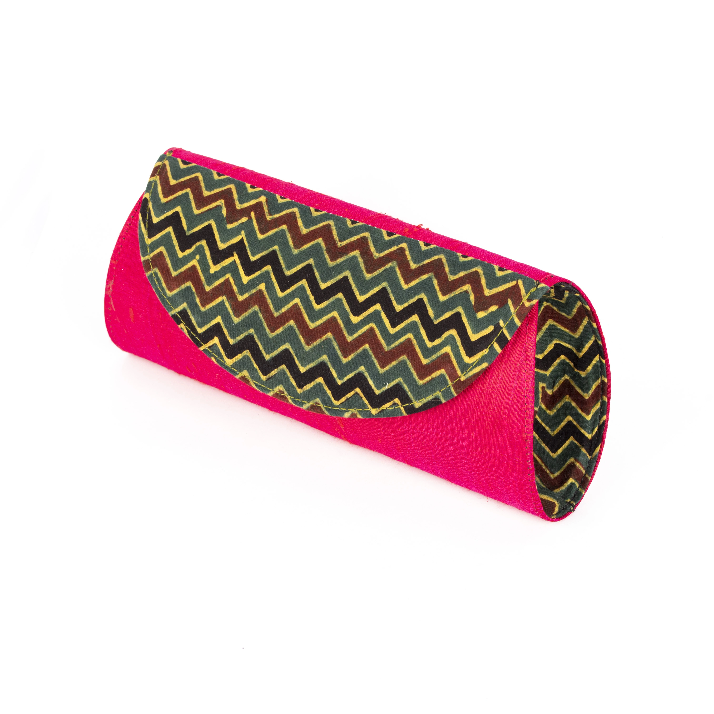 Handcrafted Magenta Dupion Silk Ajrakh Clutch-1